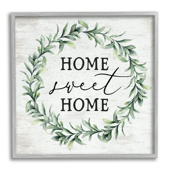 Stupell Industries Home Sweet Home Sentiment Green Botanical Farmhouse Wreath, 12 x 12,Design by Lettered and Lined