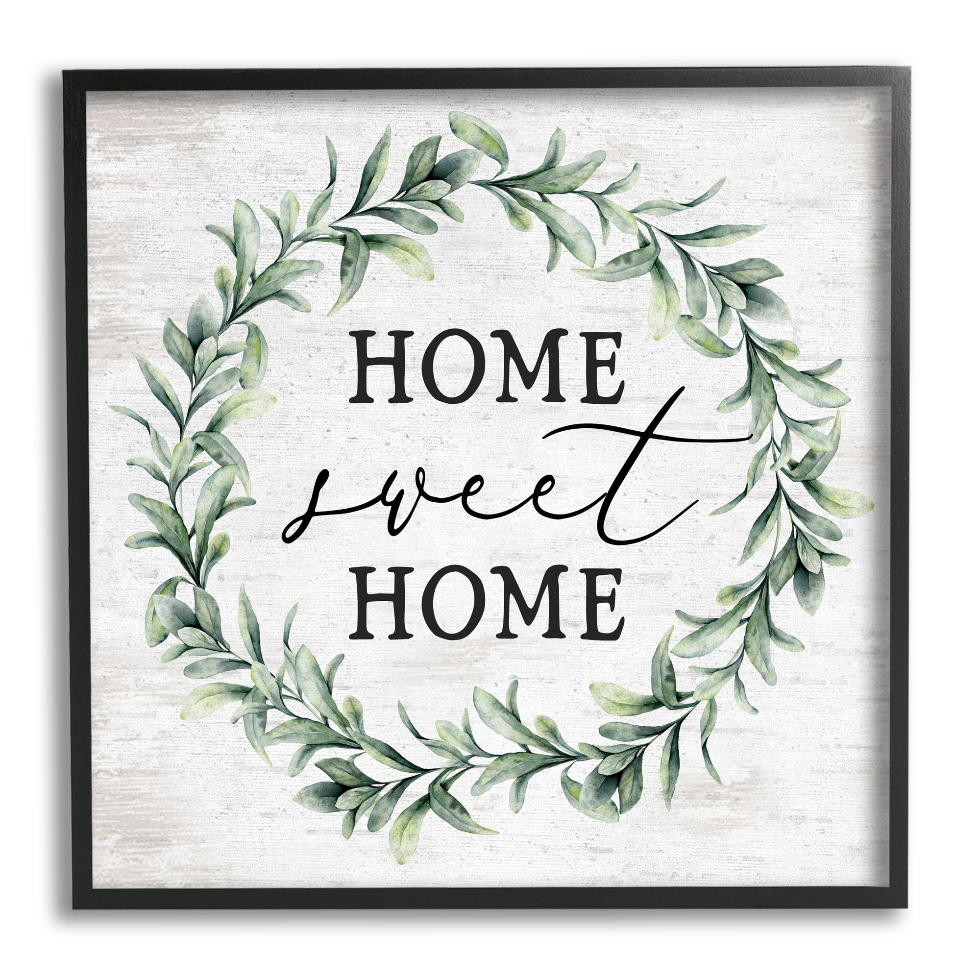 Stupell Industries Home Sweet Home Sentiment Green Botanical Farmhouse Wreath, 12 x 12,Design by Lettered and Lined