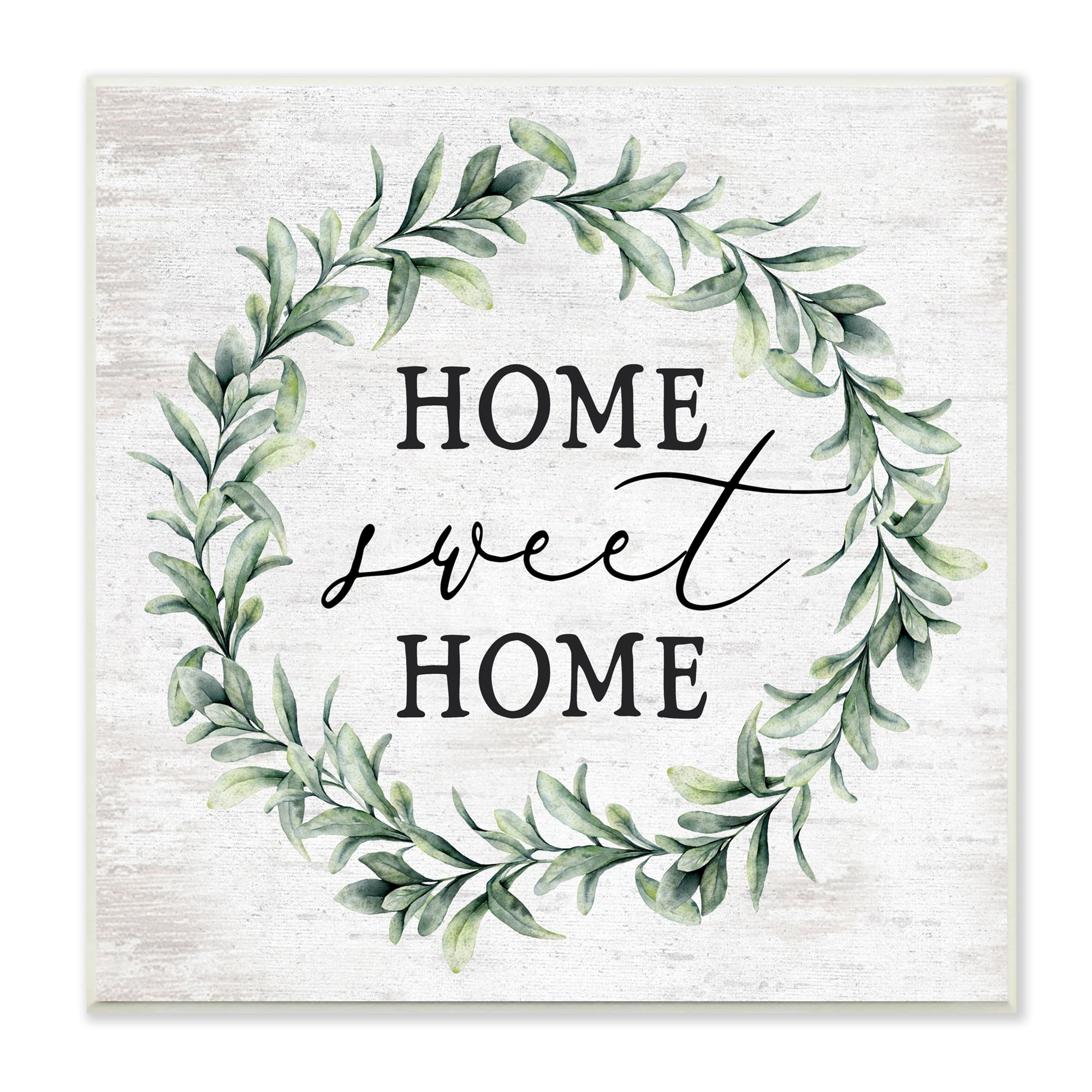 Stupell Industries Home Sweet Home Sentiment Green Botanical Farmhouse Wreath, 12 x 12,Design by Lettered and Lined