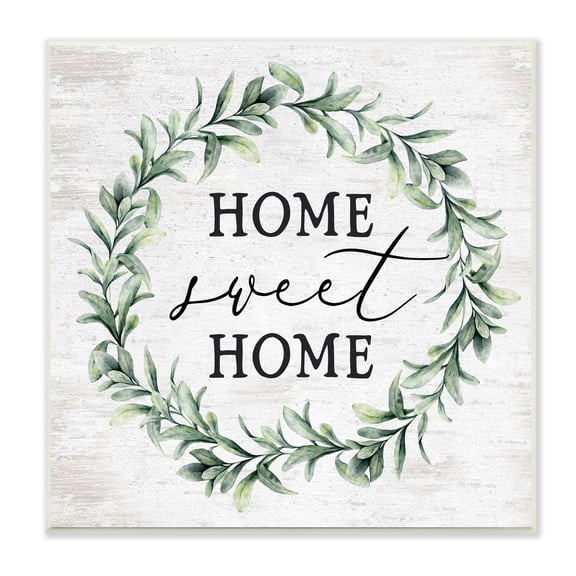Stupell Industries Home Sweet Home Sentiment Green Botanical Farmhouse Wreath, 12 x 12,Design by Lettered and Lined