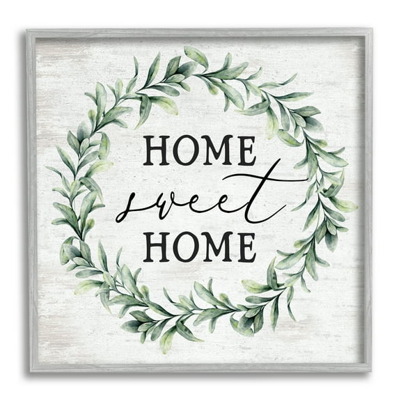 Stupell Industries Home Sweet Home Sentiment Green Botanical Farmhouse Wreath, 17 x 17,Design by Lettered and Lined