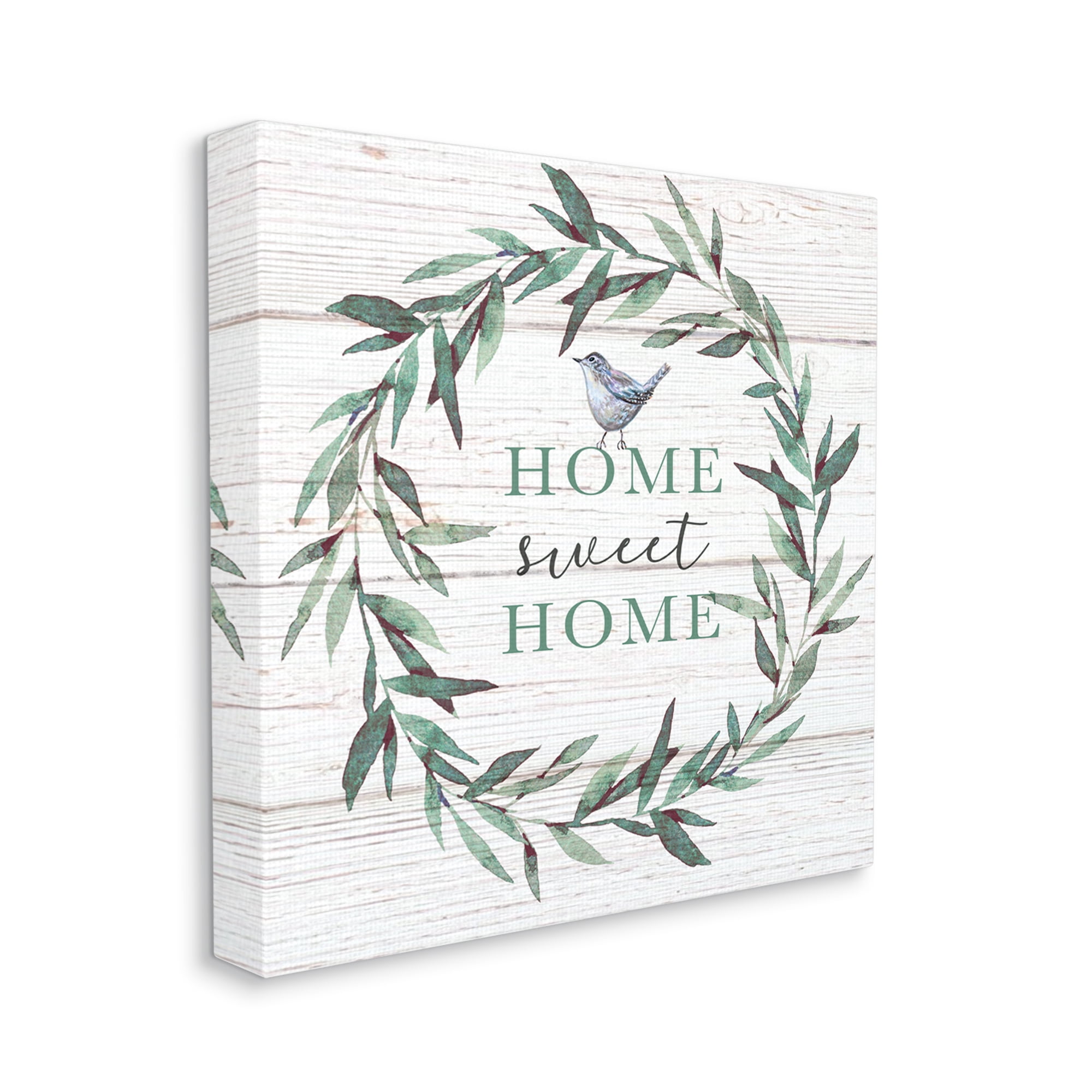 Stupell Industries Home Sweet Home Sentiment Green Fern Wreath Blue Bird, 36 x 36, Designed by Elizabeth Tyndall