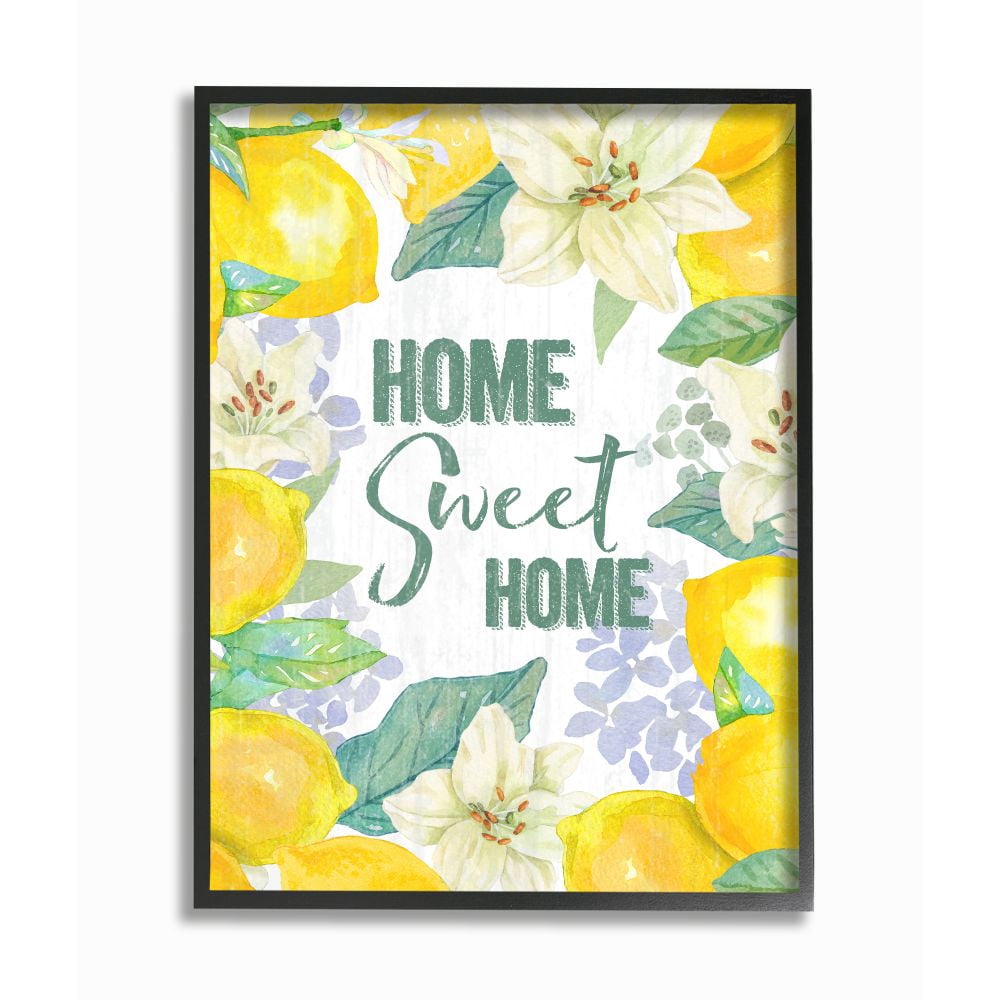 Stupell Industries Home Sweet Home Summer Floral and Lemon Citrus Framed Wall Art Design by Andrea Tachiera, 11" x 14", Black Framed