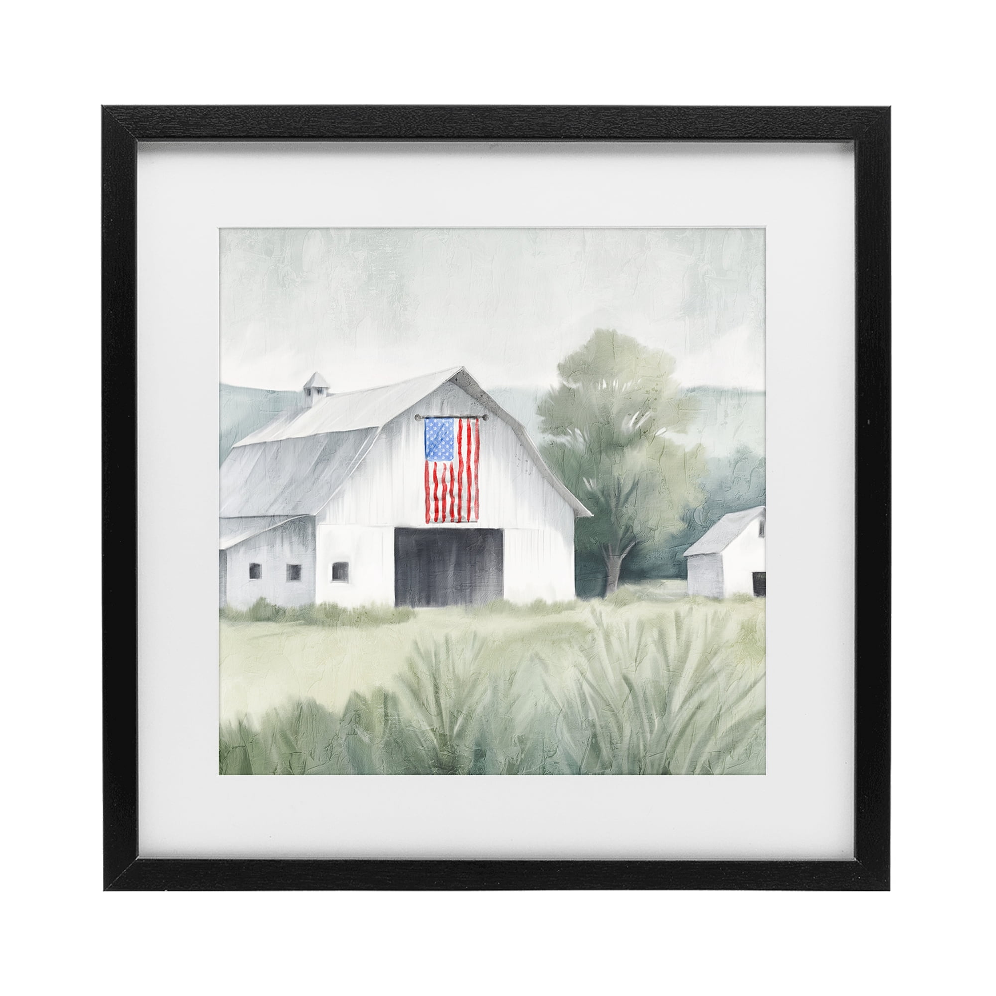Stupell Industries Home USA Flag Barn Black Framed Print Under Glass, design by Kim Allen