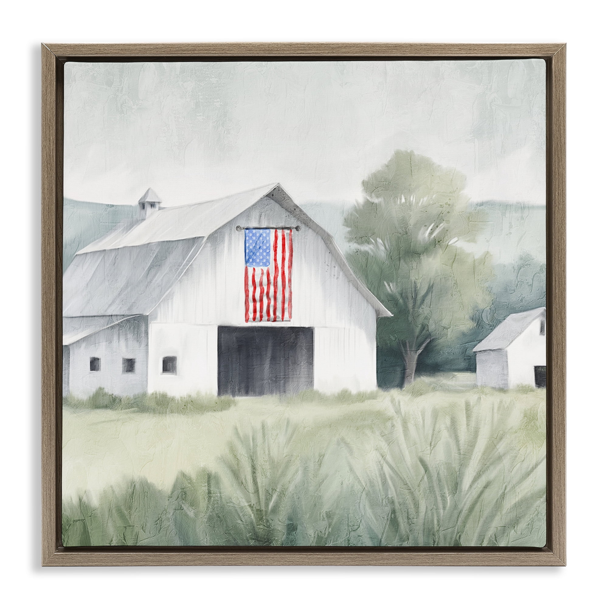 Stupell Industries Home USA Flag Barn Brown Framed Floater Canvas Wall Art, design by Kim Allen