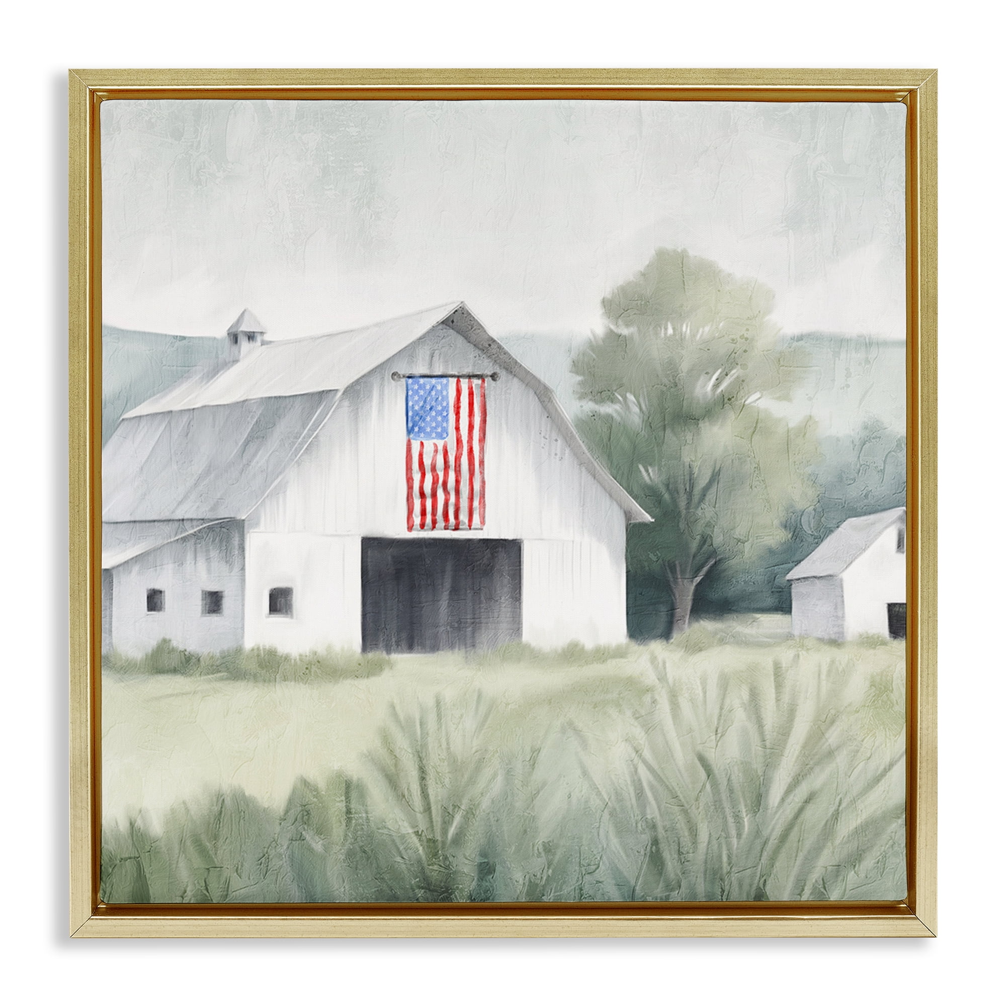 Stupell Industries Home USA Flag Barn Gold Framed Floater Canvas Wall Art, design by Kim Allen