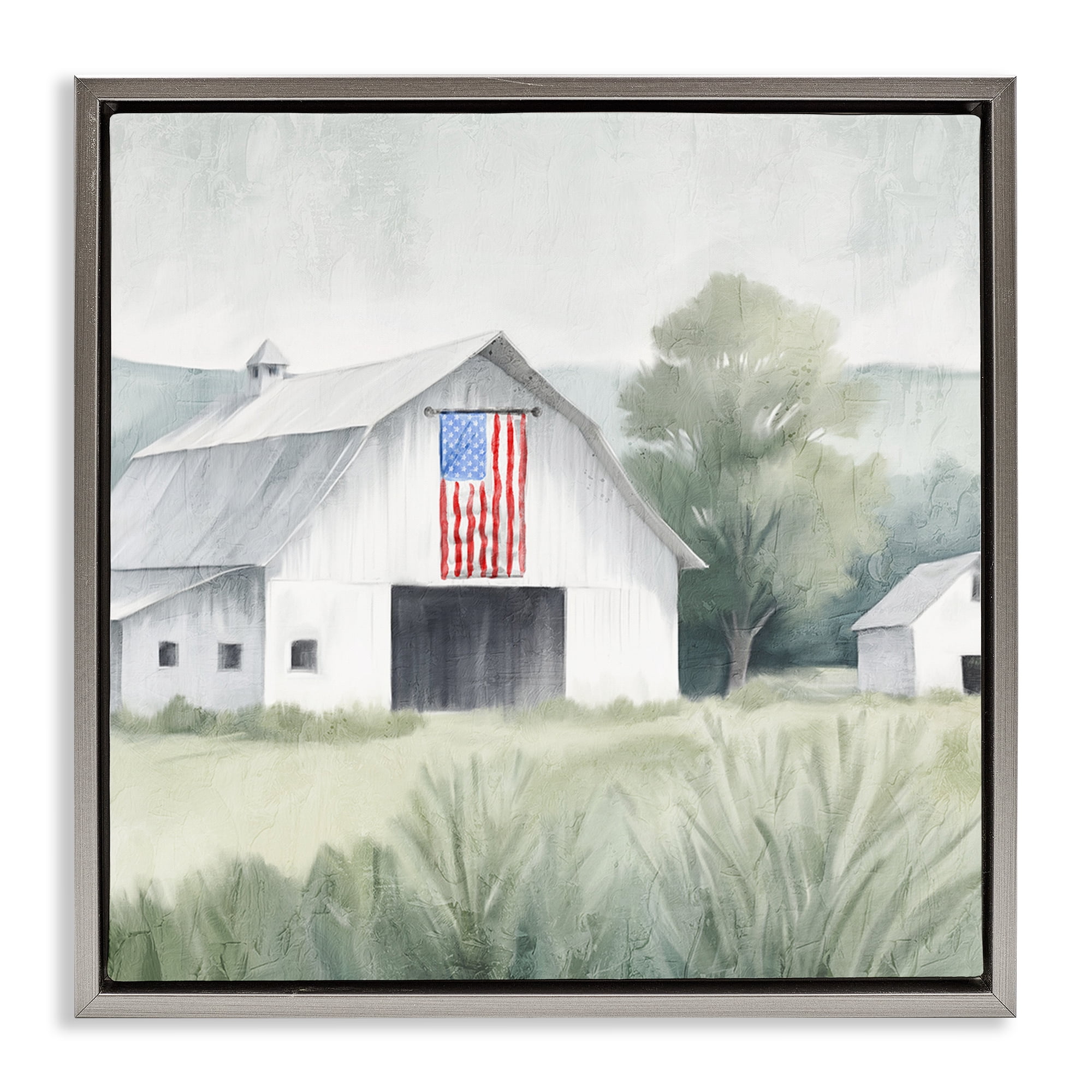 Stupell Industries Home USA Flag Barn Gray Framed Floater Canvas Wall Art, design by Kim Allen