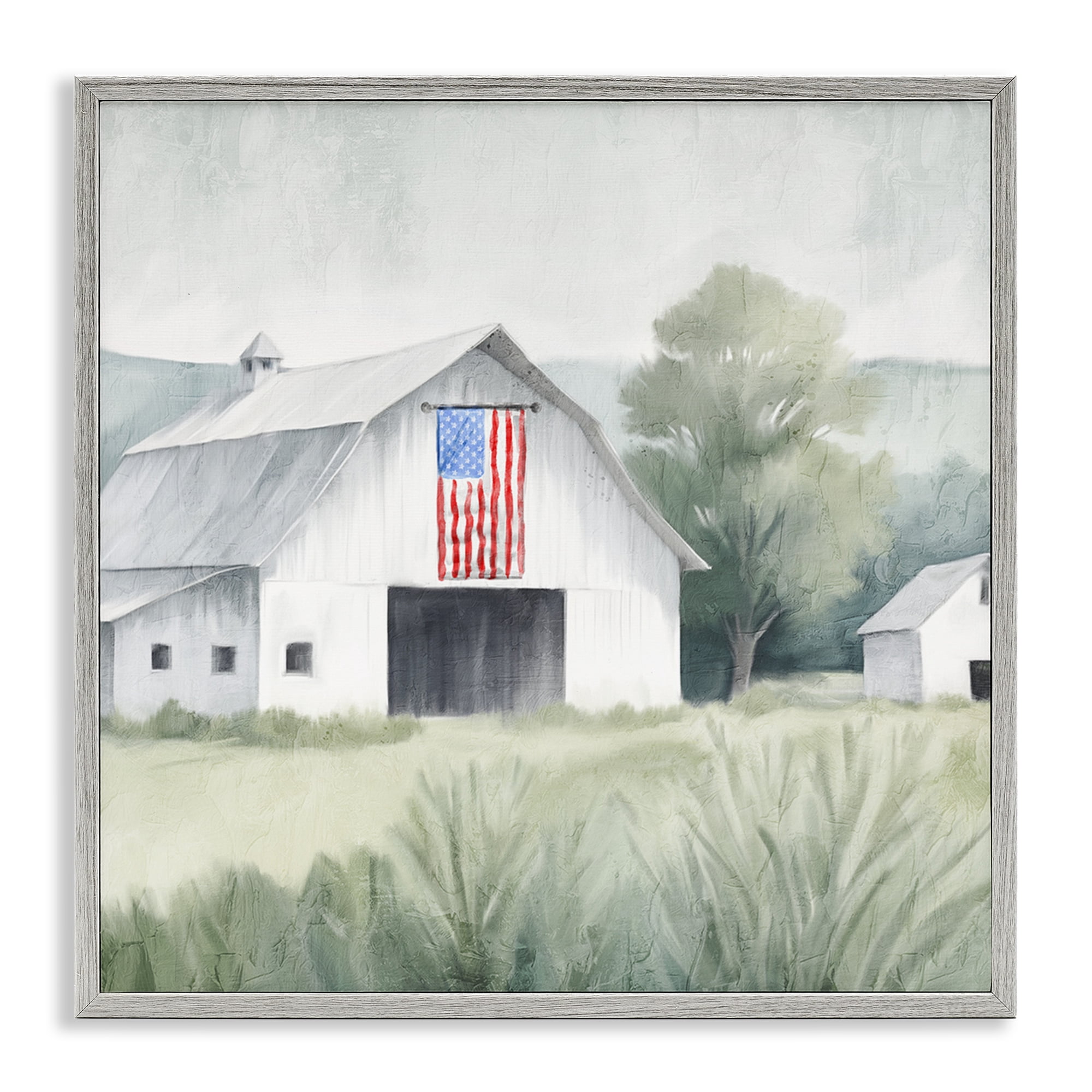 Stupell Industries Home USA Flag Barn Gray Framed Giclee Art, design by Kim Allen