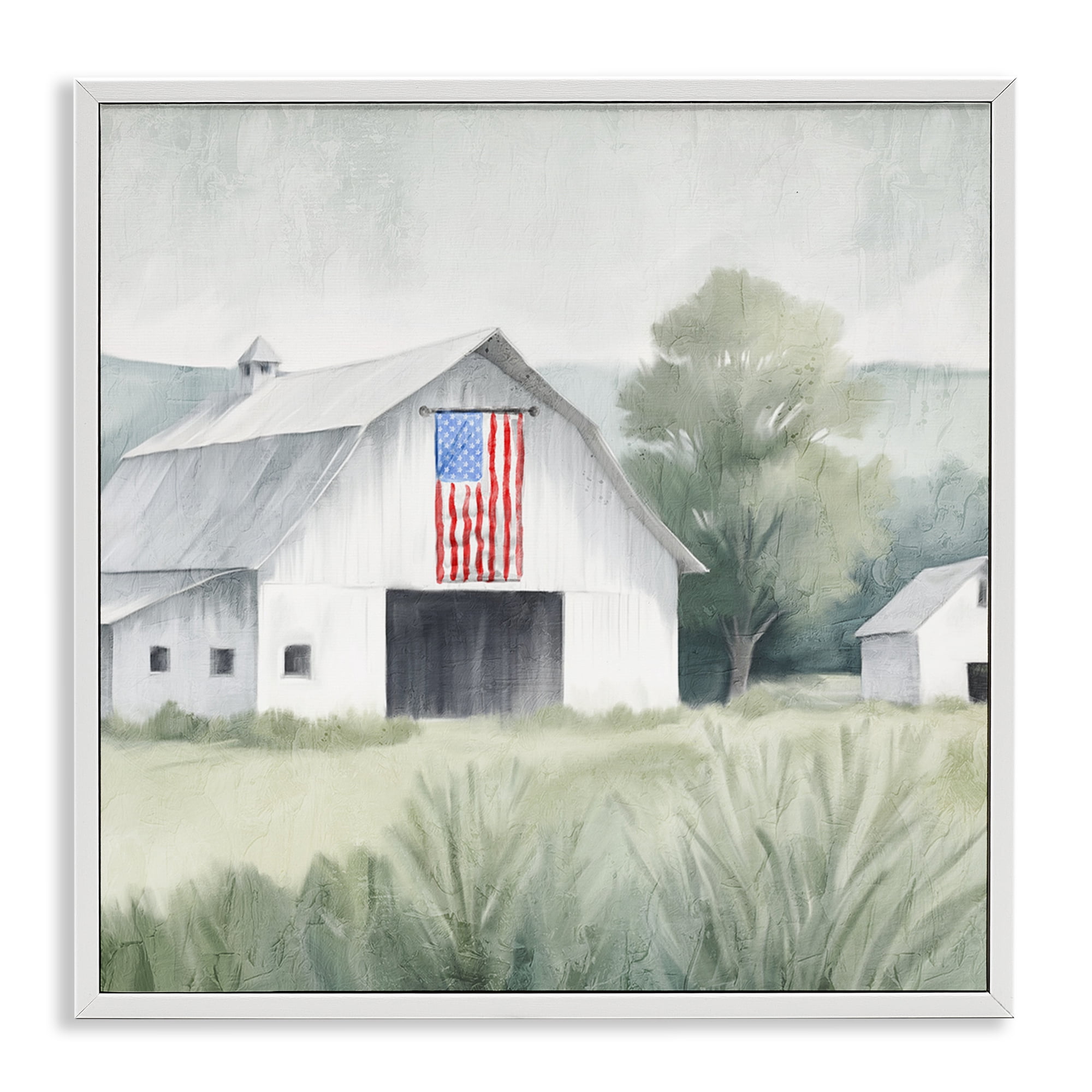 Stupell Industries Home USA Flag Barn White Framed Giclee Art, design by Kim Allen