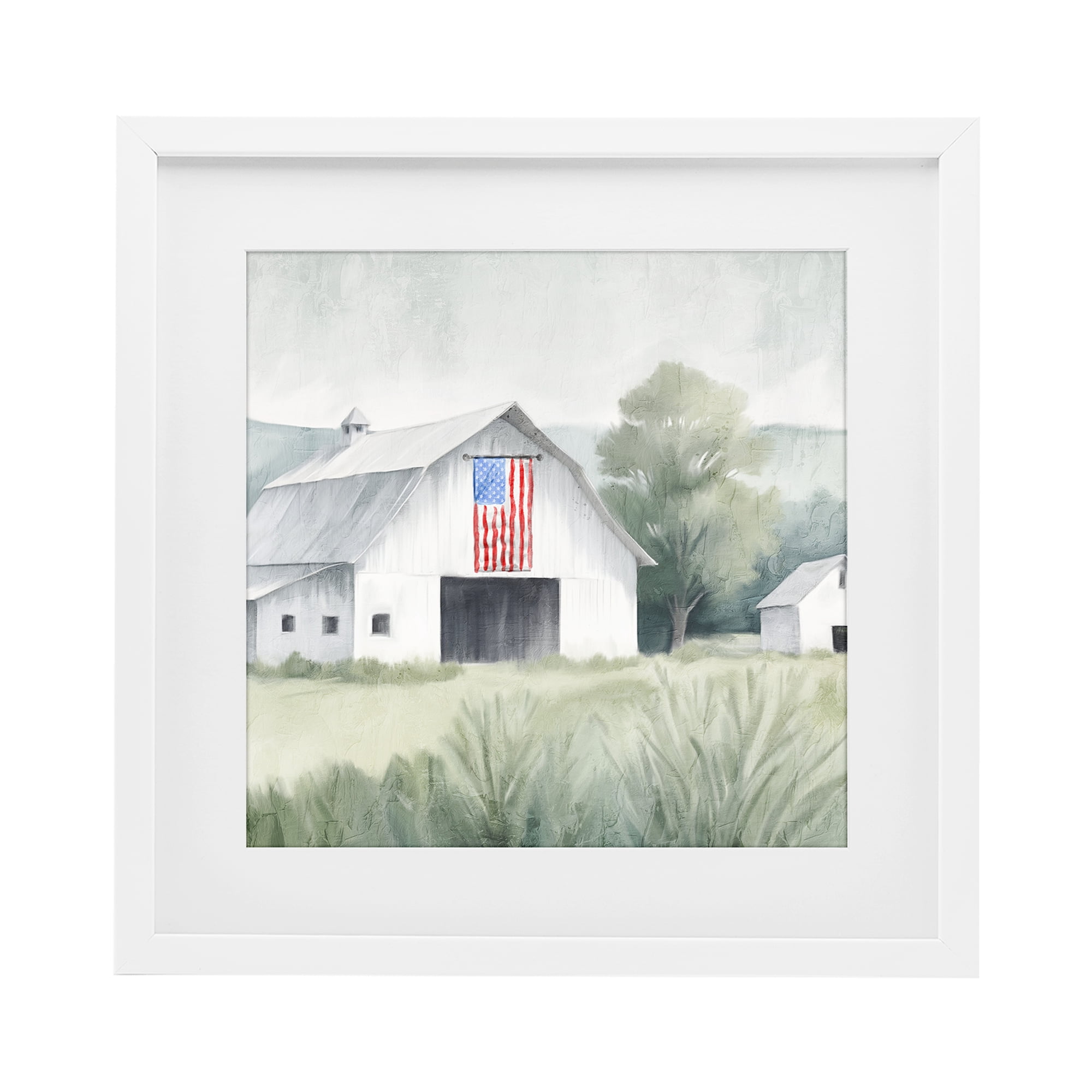 Stupell Industries Home USA Flag Barn White Framed Print Under Glass, design by Kim Allen