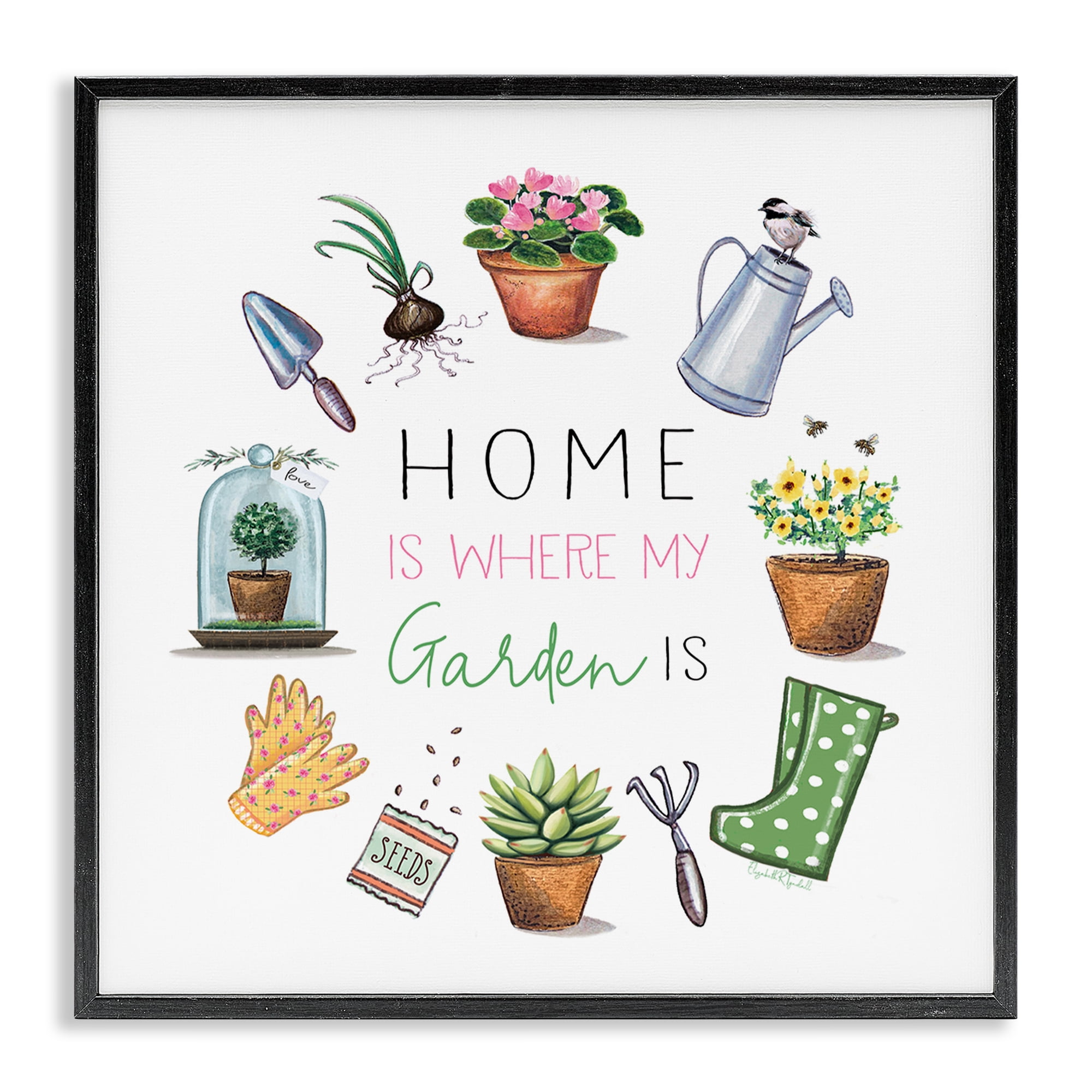 Stupell Industries Home Where Garden Is Plants & Flowers Painting Black Framed Art Print Wall Art, 12 x 12