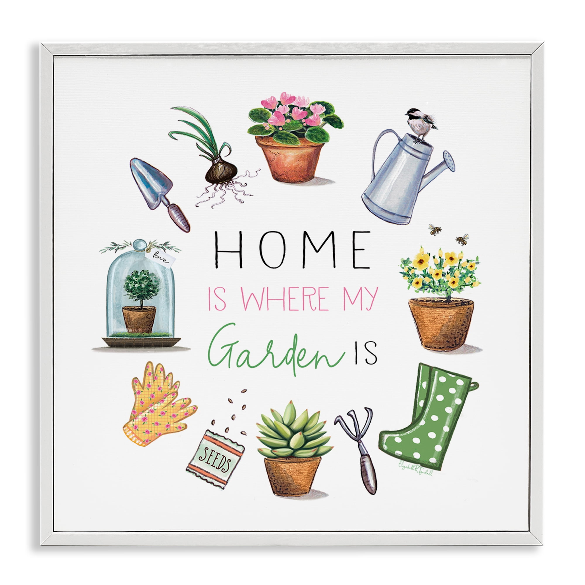 Stupell Industries Home Where Garden Is Plants & Flowers Painting White Framed Art Print Wall Art, 17 x 17