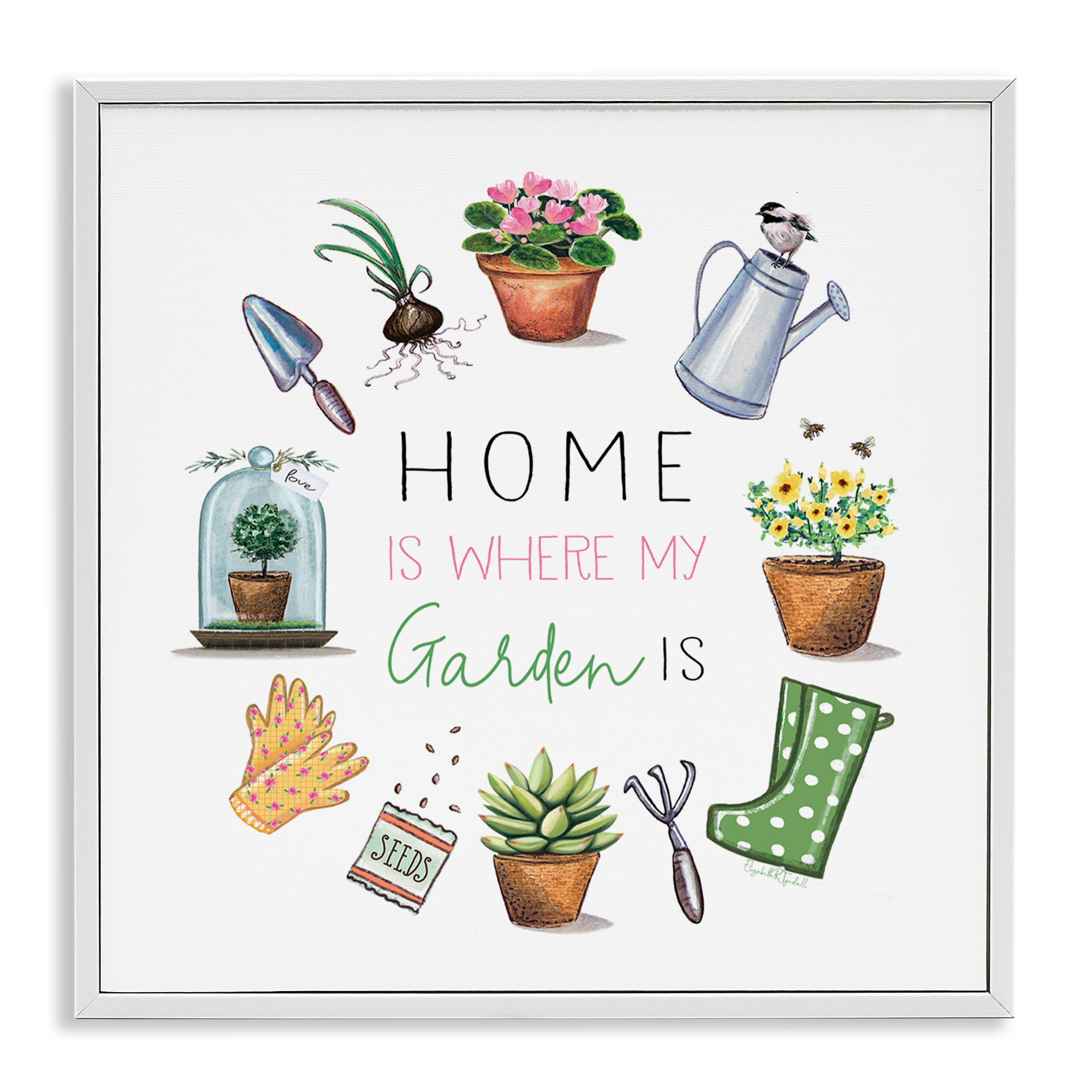 Stupell Industries Home Where Garden Is Plants & Flowers Painting White Framed Art Print Wall Art, 24 x 24
