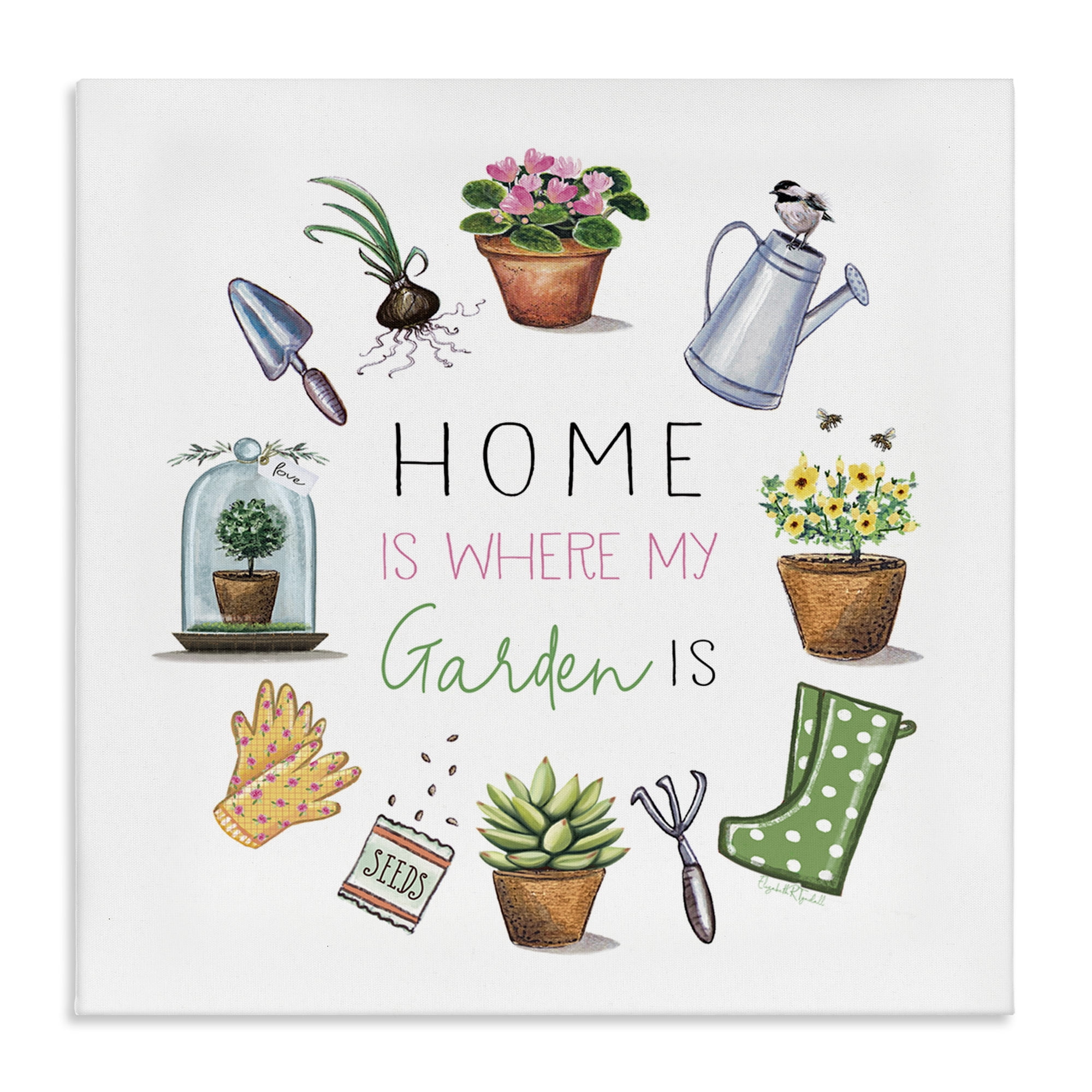 Stupell Industries Home Where Garden Is Plants & Flowers Painting Wrapped Canvas Art Print Wall Art, 24 x 24