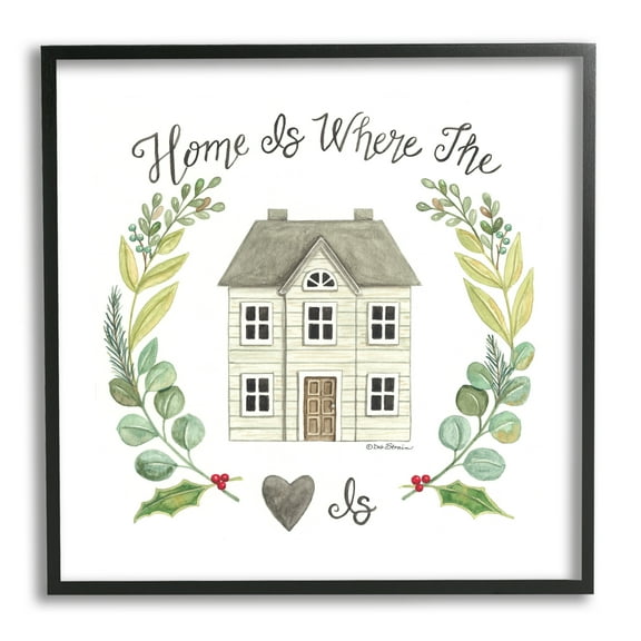 Stupell Industries Home Where Heart Is Botanical Leaf Laurel Border Graphic Art Black Framed Art Print Wall Art, Design by Deb Strain