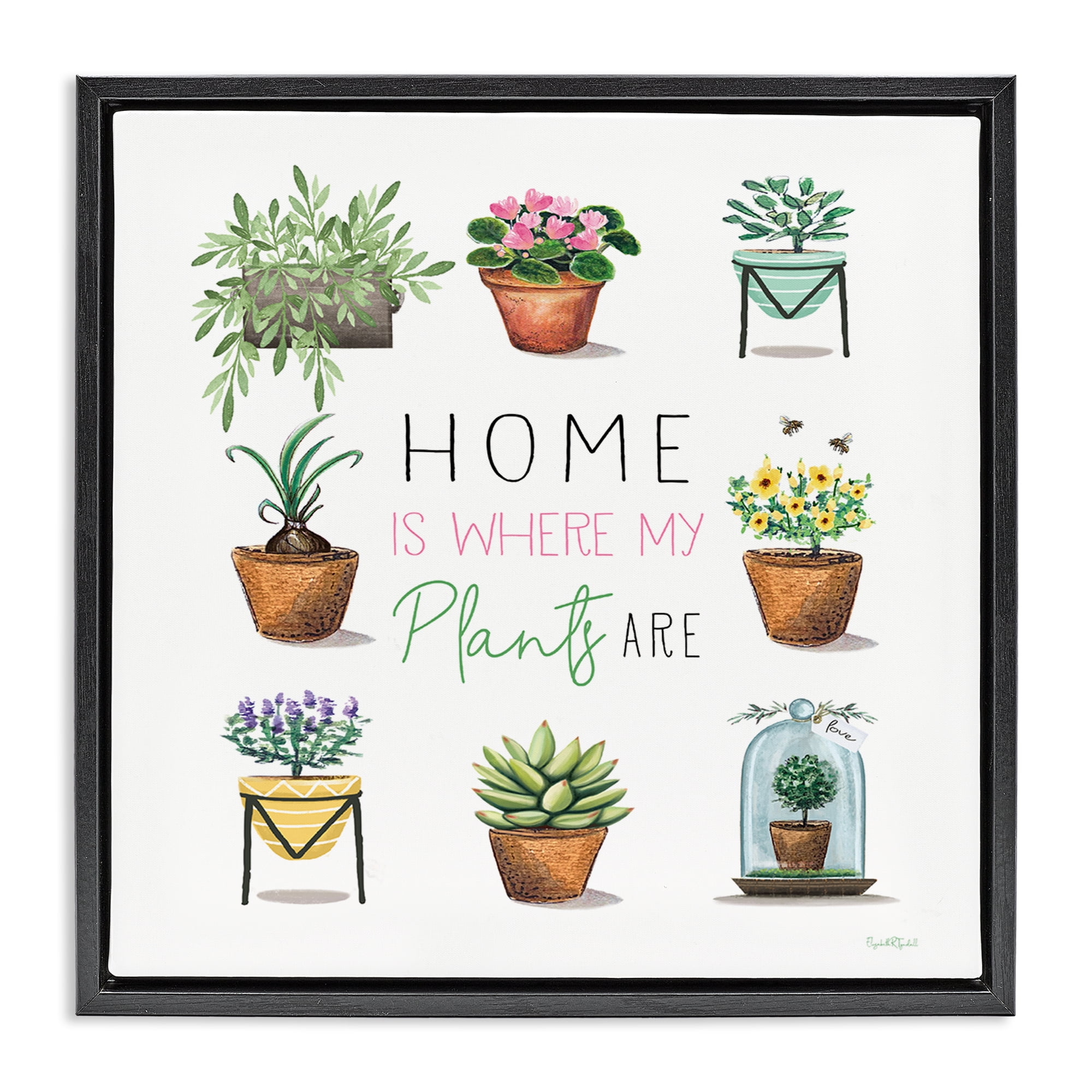 Stupell Industries Home Where Plants Are Plants & Flowers Painting Black Floater Framed Canvas Art Print Wall Art, 18 x 18