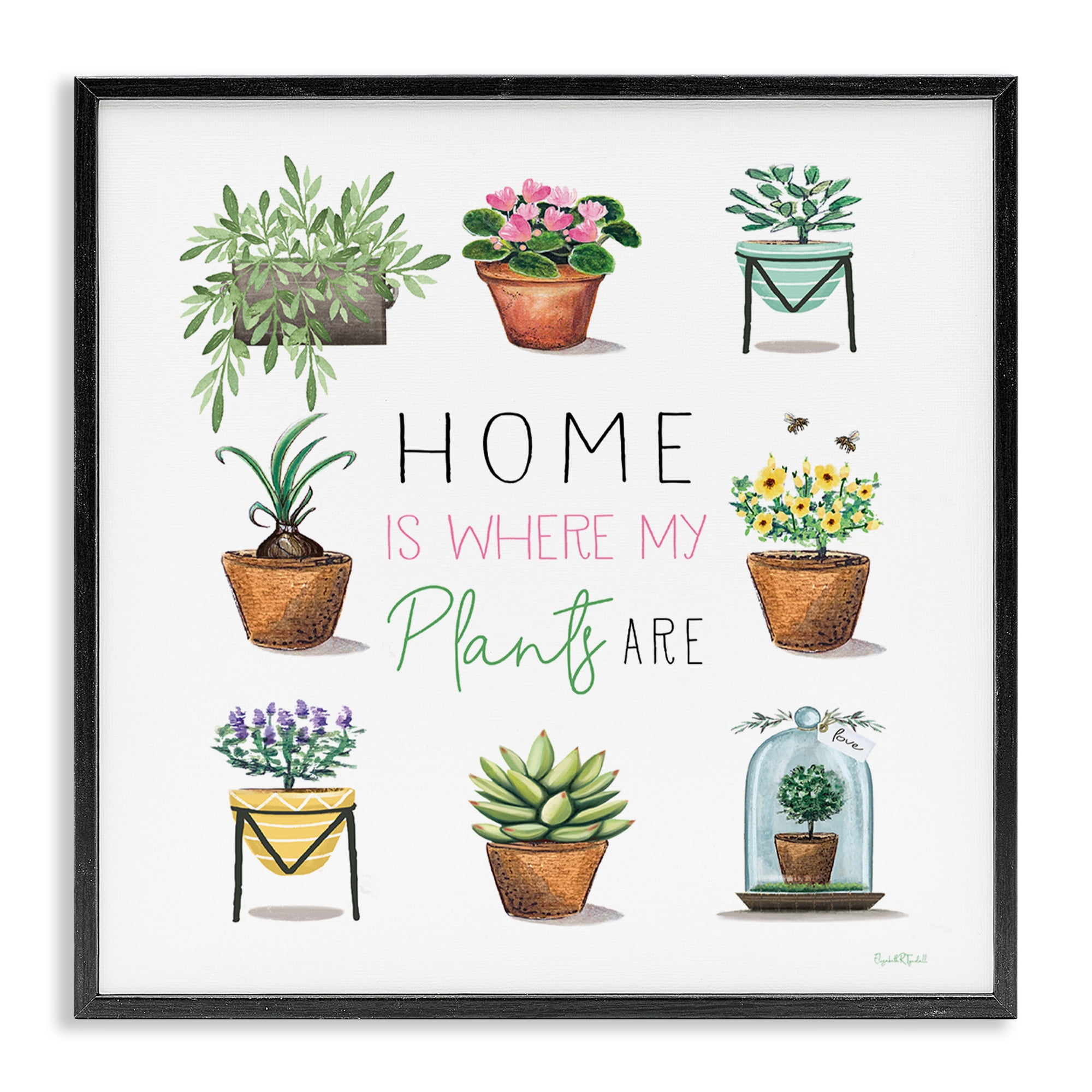 Stupell Industries Home Where Plants Are Plants & Flowers Painting Black Framed Art Print Wall Art, 12 x 12