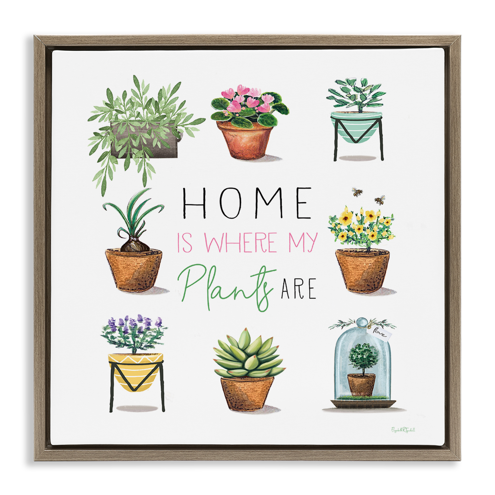 Stupell Industries Home Where Plants Are Plants & Flowers Painting Brown Floater Framed Canvas Art Print Wall Art, 25 x 25