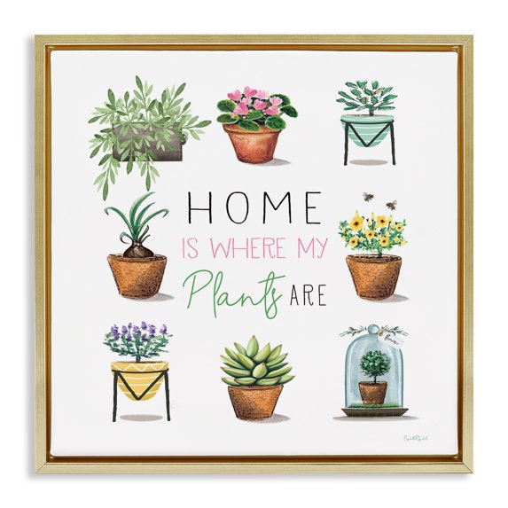Stupell Industries Cottage Home Where Plants Are Gold Floating Frame Canvas Art, 18 x 18, by Elizabeth Tyndall