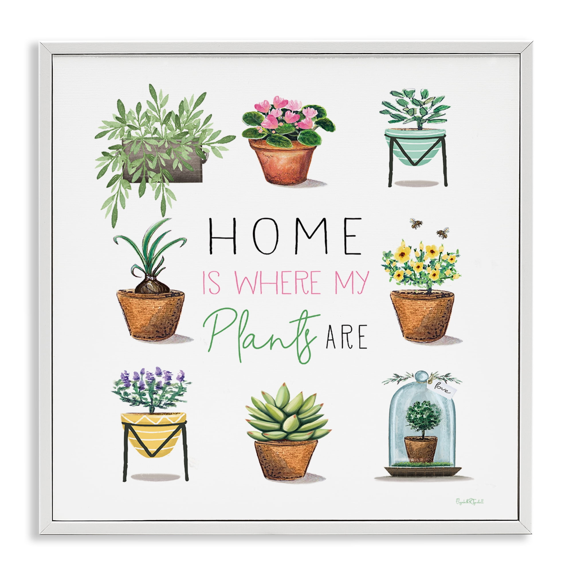 Stupell Industries Home Where Plants Are Plants & Flowers Painting White Framed Art Print Wall Art, 24 x 24
