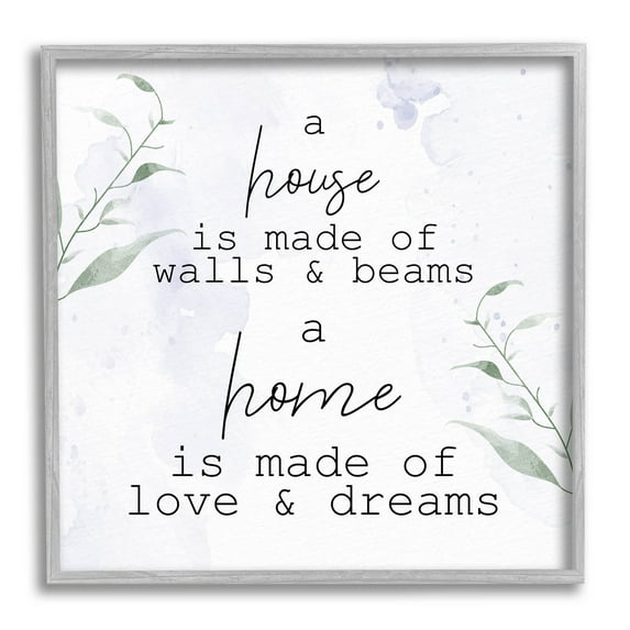 Stupell Industries Home is Love & Dreams Phrase Graphic Art Gray Framed Art Print Wall Art, Design by Kim Allen