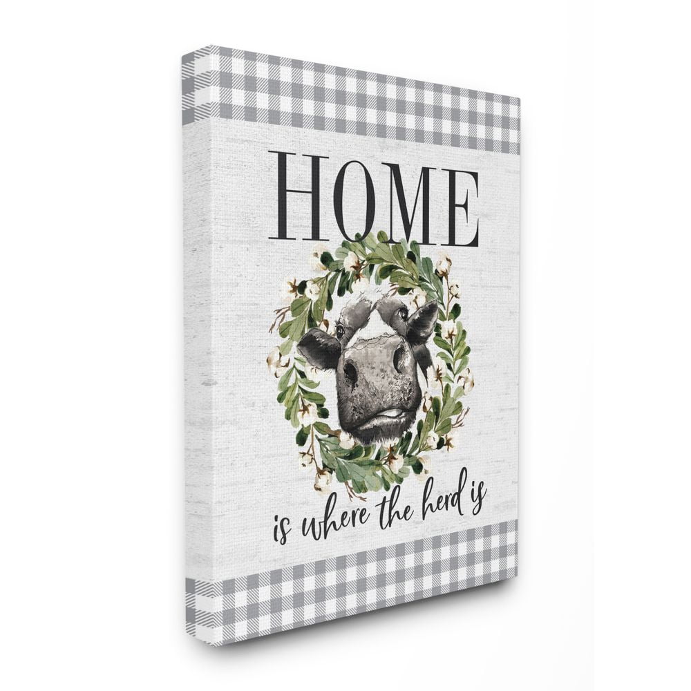 Stupell Industries Home is Where the Herd Is Farm Cow Pun Canvas Wall Art Design by Lettered and Lined