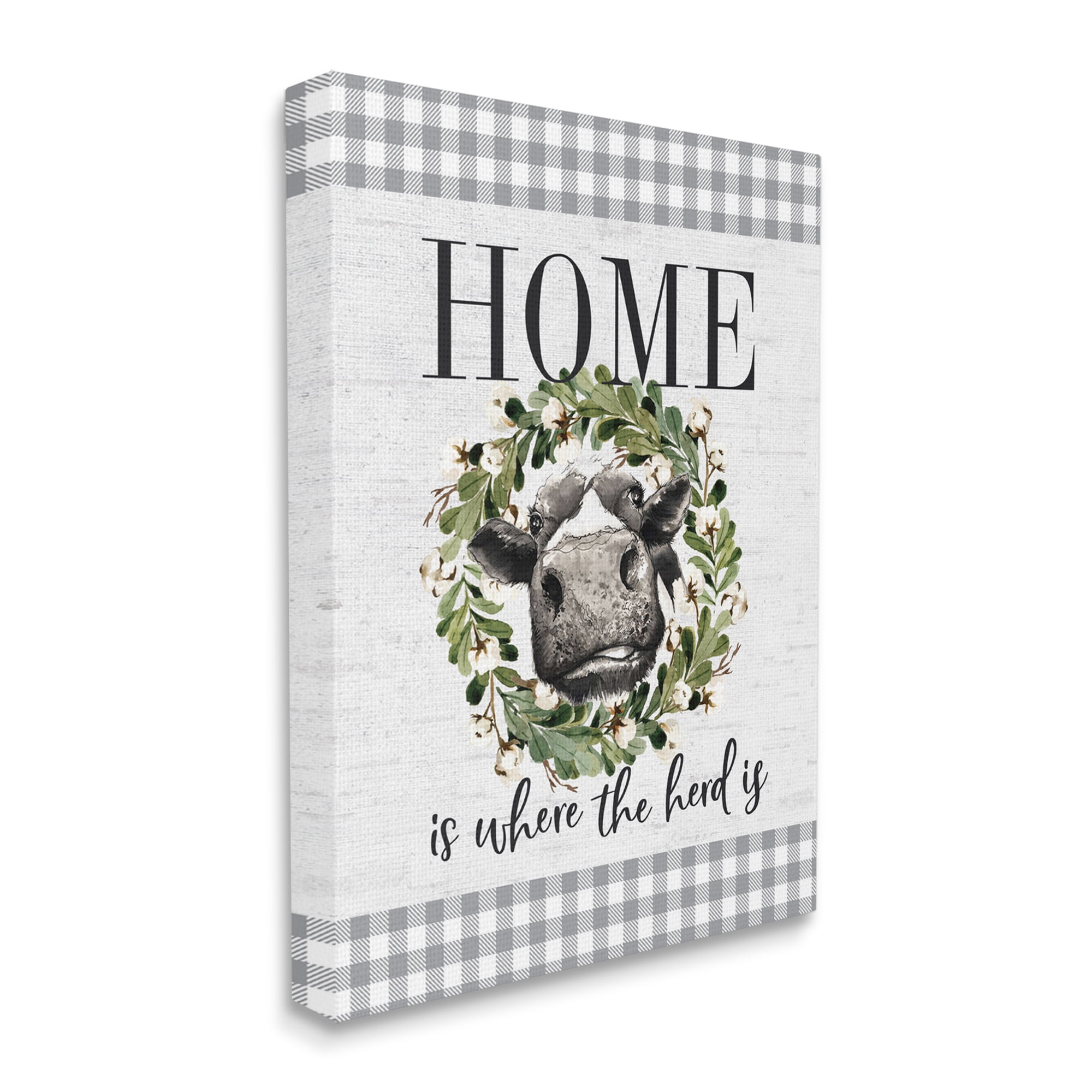 Stupell Industries Home is Where the Herd Is Farm Cow Pun Canvas Wall Art Design by Lettered and Lined, 36" x 48"