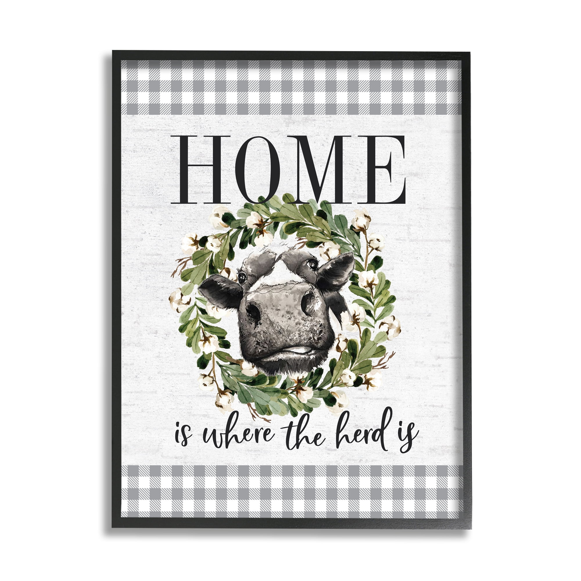 Stupell Industries Home is Where the Herd Is Farm Cow Pun Framed Wall Art Design by Lettered and Lined, 16" x 20", Black Framed