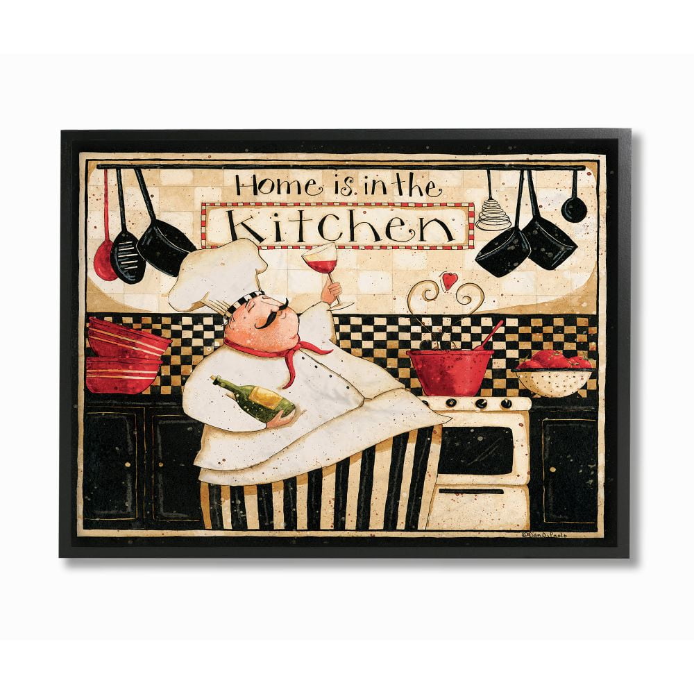 Stupell Industries Home is in the Kitchen with Happy Chef Illustration Designed by Dan DiPaolo