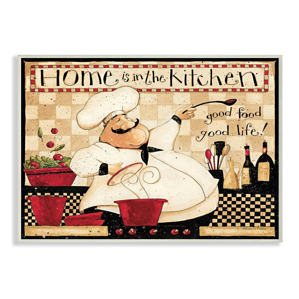 Vintage Chef Wood Wall Plaque in Beige and Red, 13 x 19