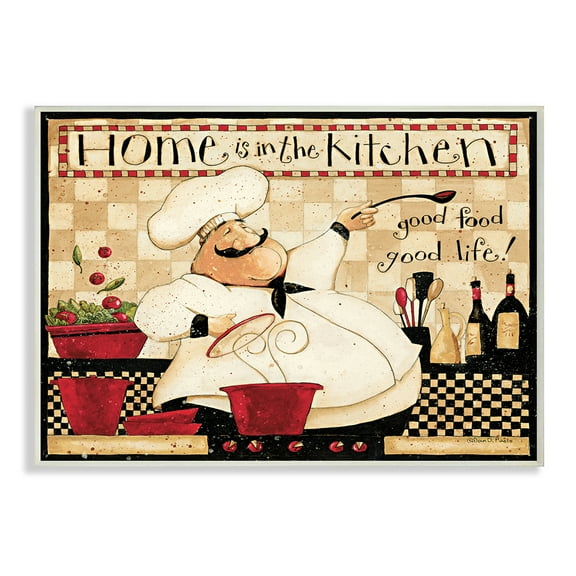 Stupell Industries Home is the Kitchen Phrase Charming Vintage Chef Wall Plaque by Dan DiPaolo
