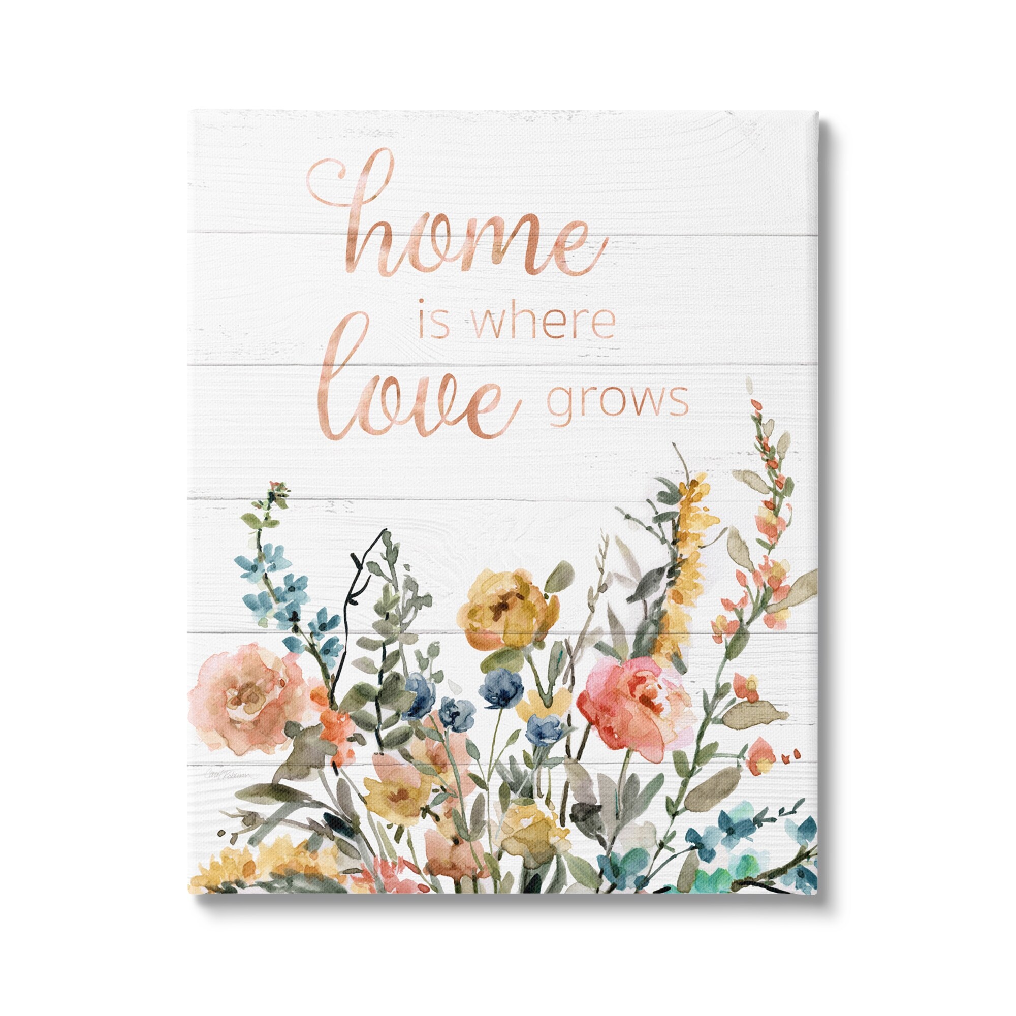 Stupell Industries Home's Where Love Grows Motivational Family Phrase Spring Wildflowers Graphic Art Gallery-Wrapped Canvas Print Wall Art, 36x48, by Carol Robinson
