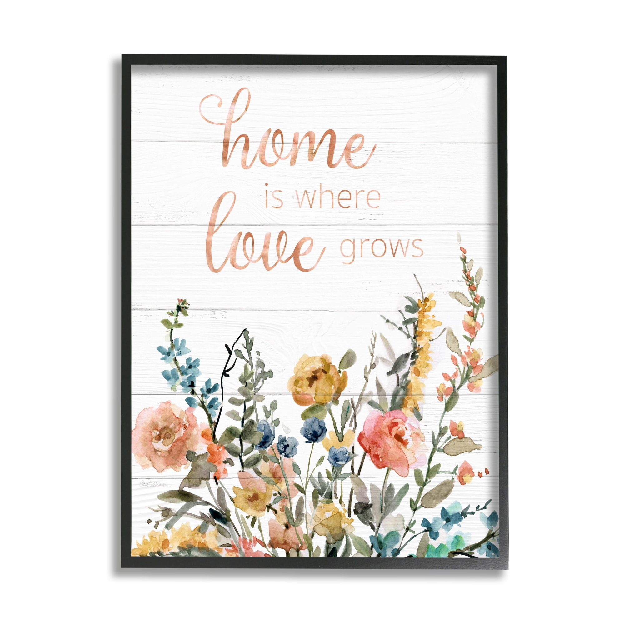 Stupell Industries Home's Where Love Grows Motivational Family Phrase Spring Wildflowers, 11 x 14, Design by Carol Robinson