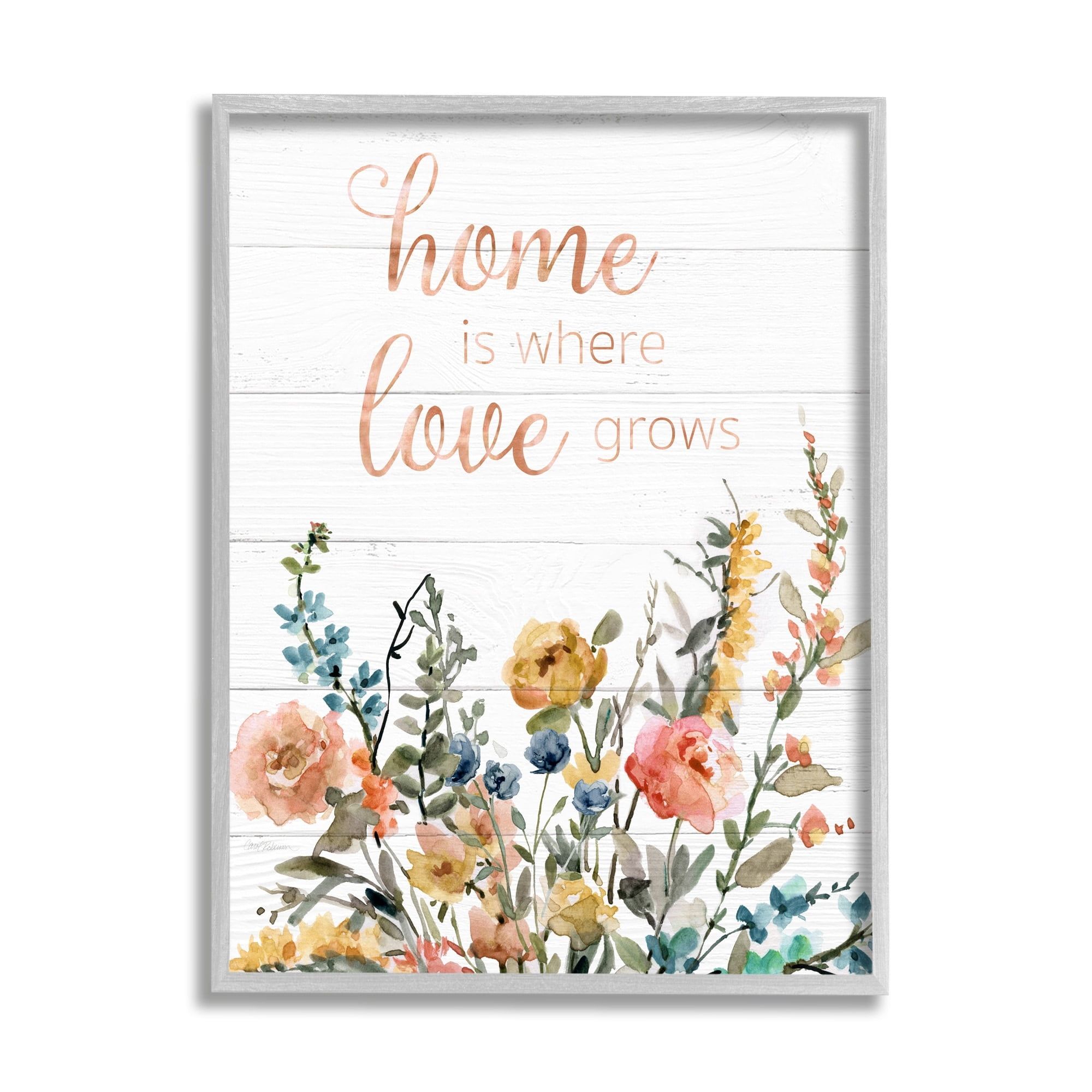 Stupell Industries Home's Where Love Grows Motivational Family Phrase Spring Wildflowers, 11 x 14, Design by Carol Robinson