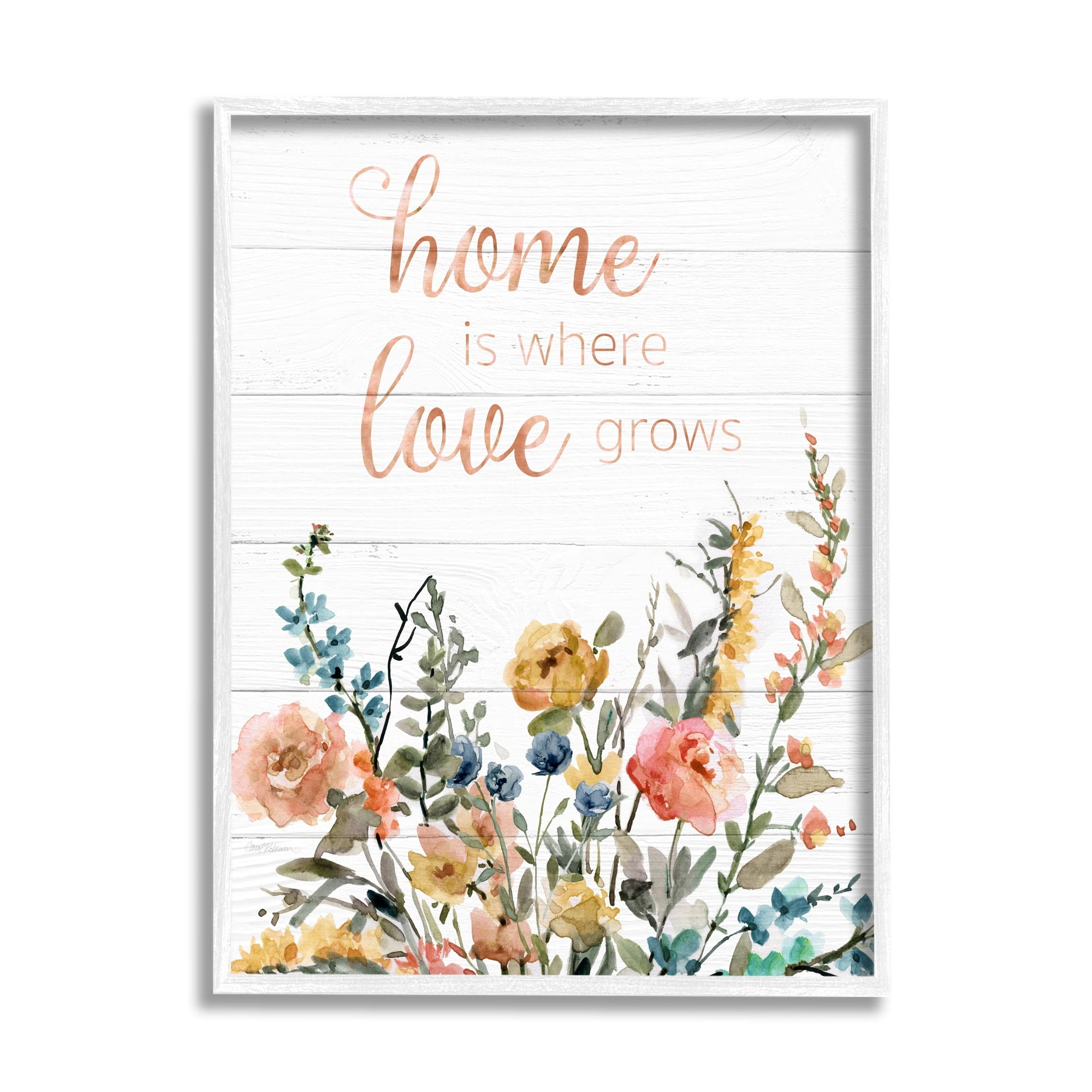 Stupell Industries Home's Where Love Grows Motivational Family Phrase Spring Wildflowers, 11 x 14, Design by Carol Robinson