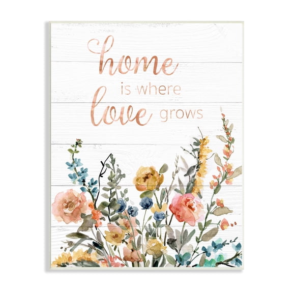 Stupell Industries Home's Where Love Grows Motivational Family Phrase Spring Wildflowers, 13 x 19, Design by Carol Robinson