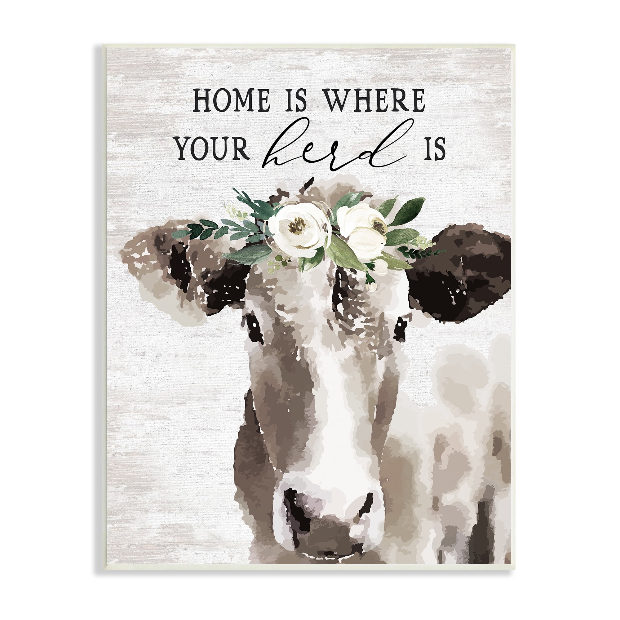 Stupell Industries Home's Where Your Herd Is Boho Floral Cow, 10 x 15, Design by Lettered and Lined