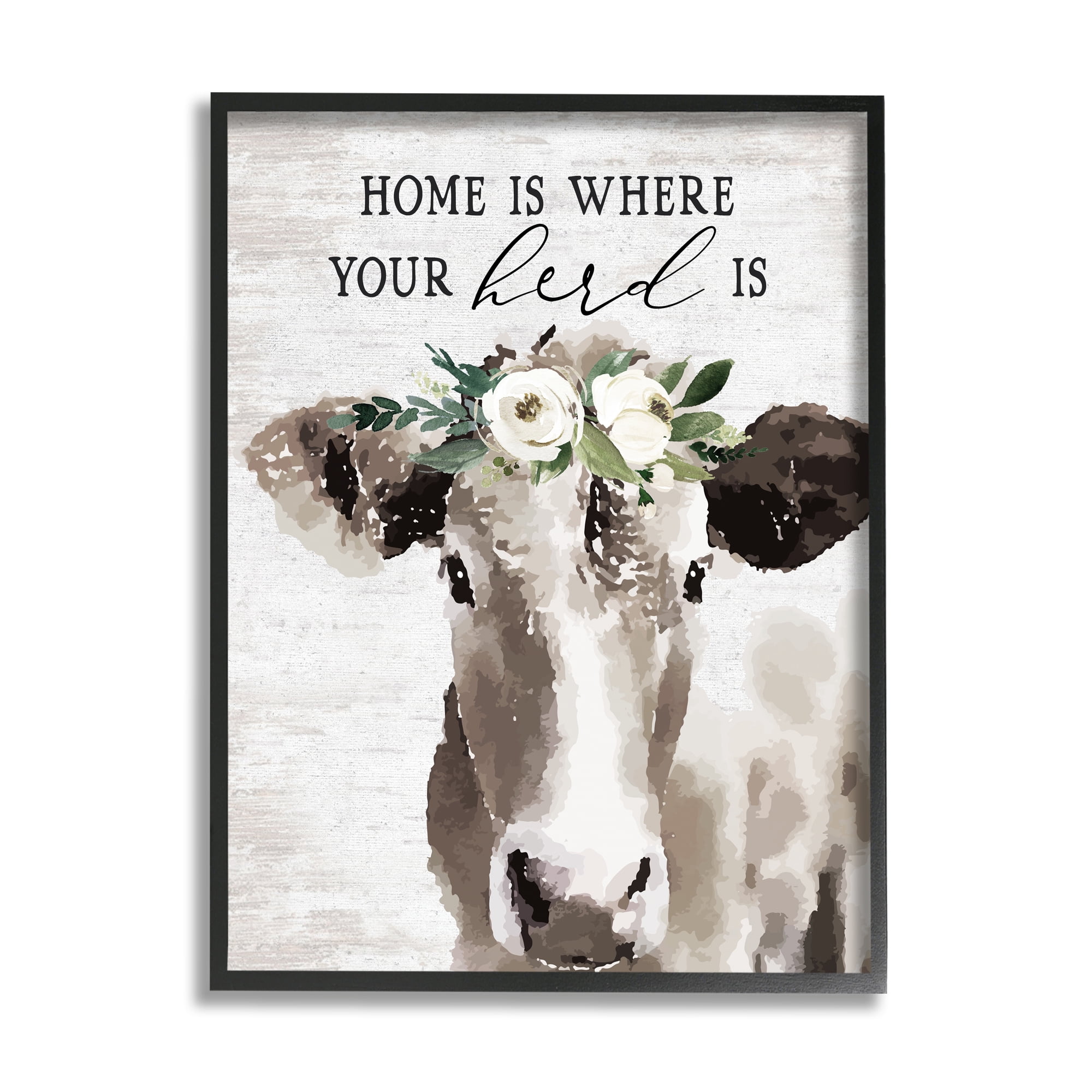 Stupell Industries Home's Where Your Herd Is Boho Floral Cow, 11 x 14, Design by Lettered and Lined