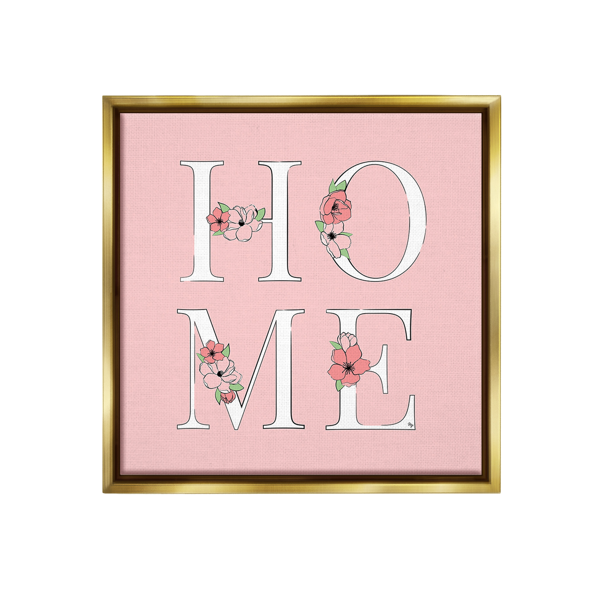 Stupell Industries Home with Flower Blossoms Botanical & Floral Painting Gold Floater Framed Canvas Art Print Wall Art, 18 x 18