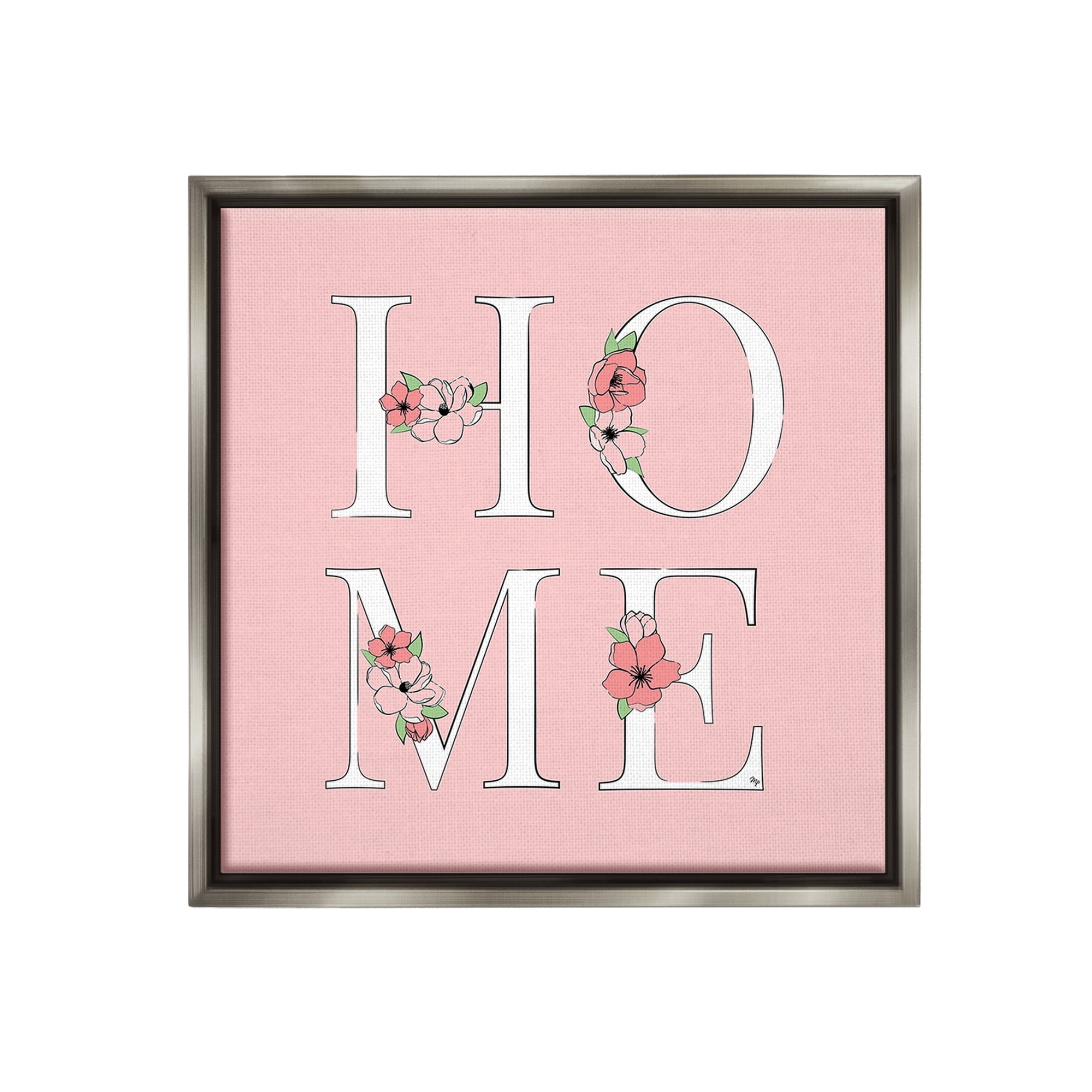 Stupell Industries Home with Flower Blossoms Botanical & Floral Painting Gray Floater Framed Canvas Art Print Wall Art, 18 x 18