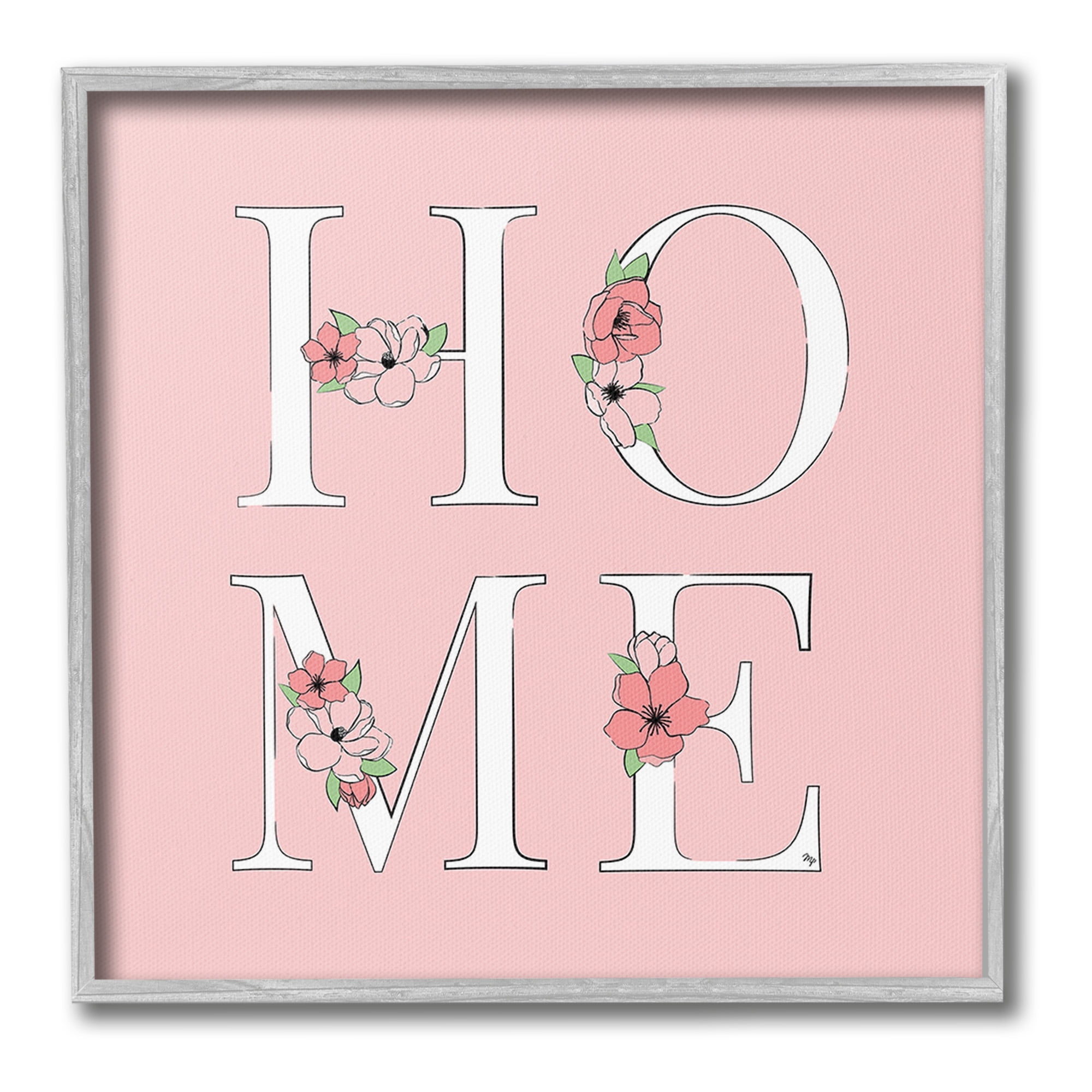 Stupell Industries Home with Flower Blossoms Botanical & Floral Painting Gray Framed Art Print Wall Art, 24 x 24