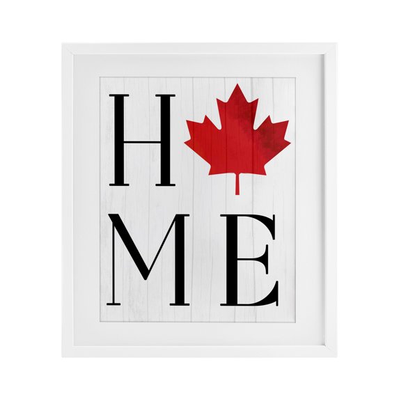 Stupell Industries Home with Maple Leaf White Framed Print Under Glass design by Lil' Rue, 16 x 13