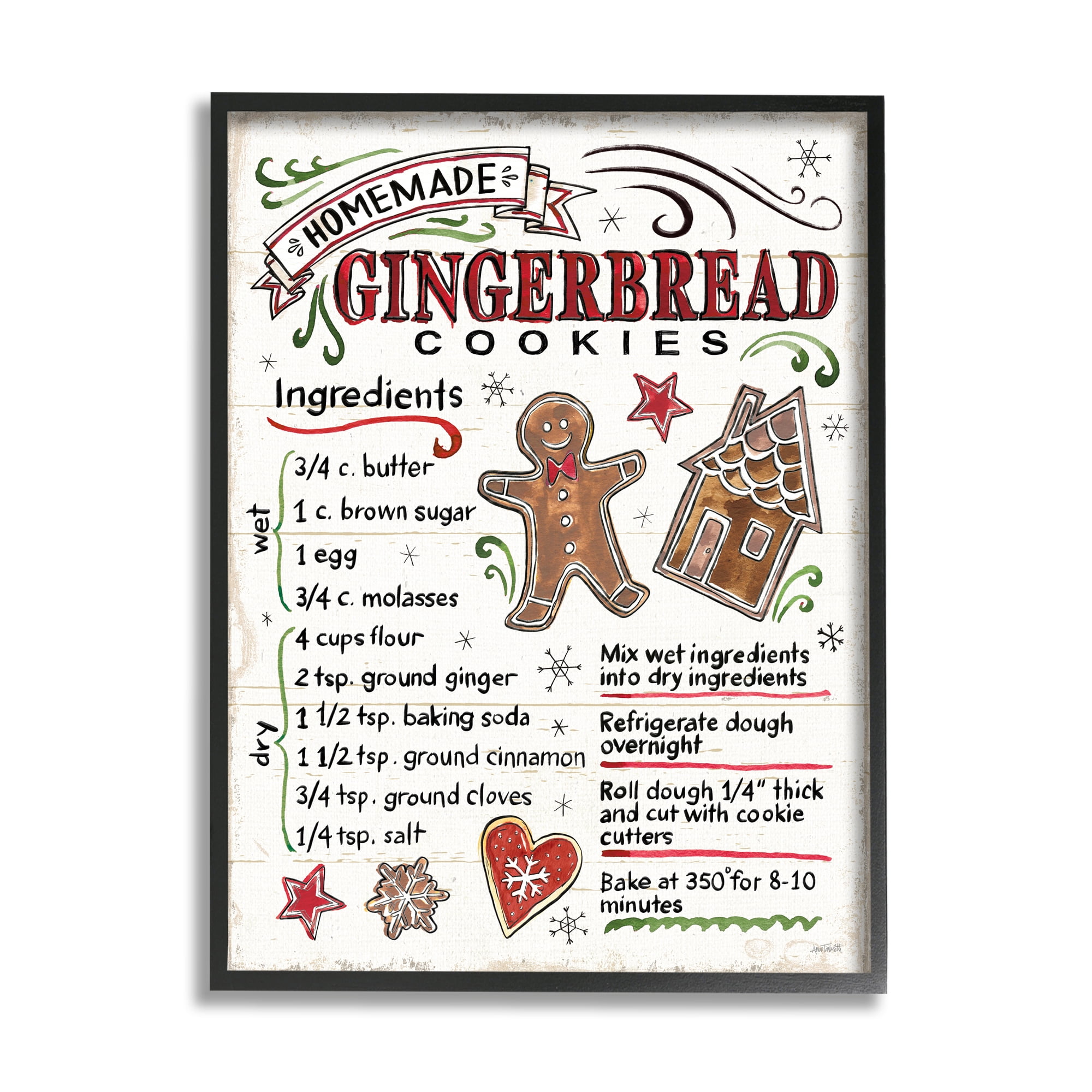 Stupell Industries Homemade Gingerbread Cookies Holiday Cooking Instructions, 16 x 20, Design by Anne Tavoletti