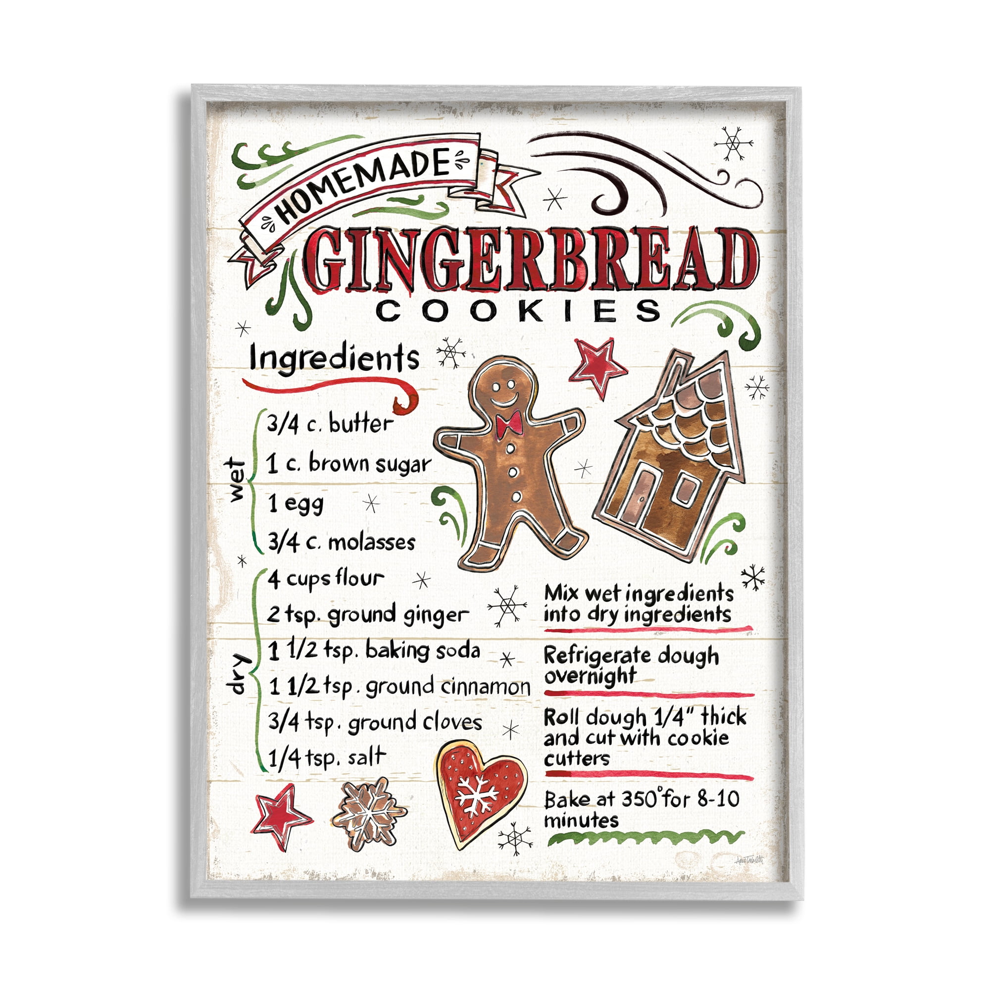 Stupell Industries Homemade Gingerbread Cookies Holiday Cooking Instructions, 24 x 30, Design by Anne Tavoletti