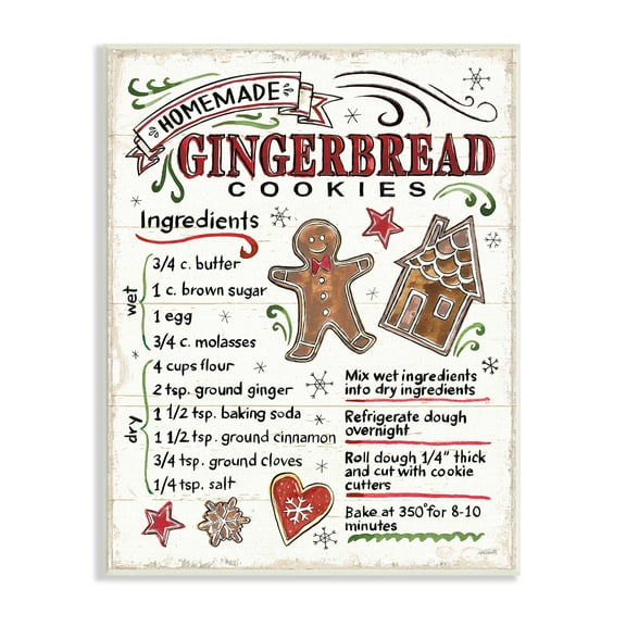 Stupell Industries Homemade Gingerbread Cookies Holiday Cooking Instructions Country Painting Unframed Art Print Wall Art, 10 x 15, Design by Anne Tavoletti