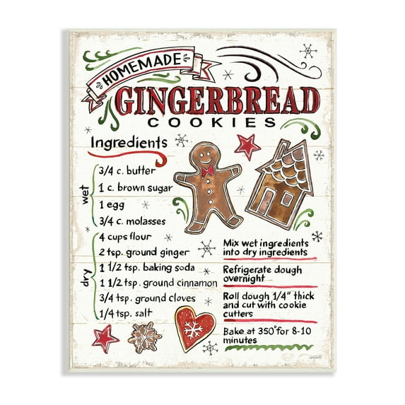 Stupell Industries Homemade Gingerbread Cookies Holiday Cooking Instructions Country Painting Unframed Art Print Wall Art, 10 x 15, Design by Anne Tavoletti
