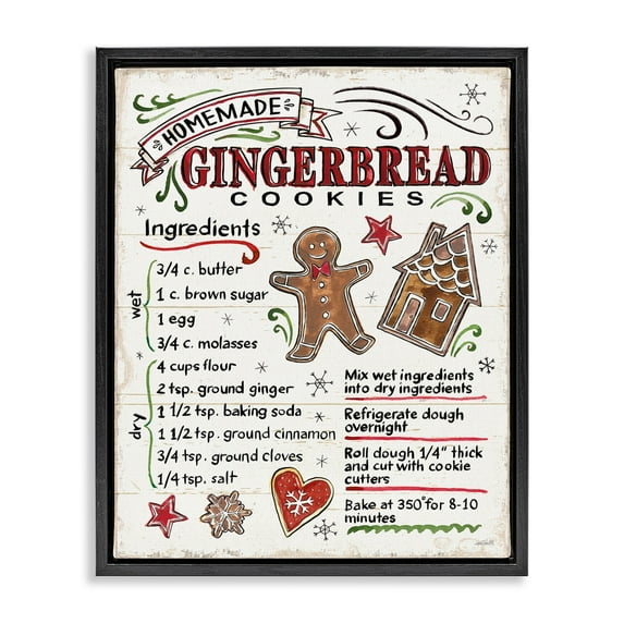 Stupell Industries Homemade Gingerbread Cookies Holiday Cooking Instructions Jet Black Framed Floating Canvas Wall Art, 24x30, by Anne Tavoletti
