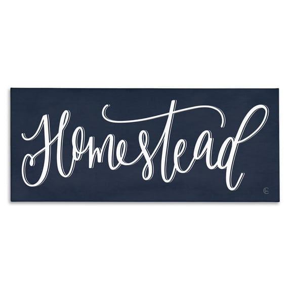 Stupell Industries Homestead Phrase Navy Blue Farmhouse Sign Elegant Typography Farmhouse Painting Gallery-Wrapped Canvas Print Wall Art, 24 x 10, Design by House Fenway