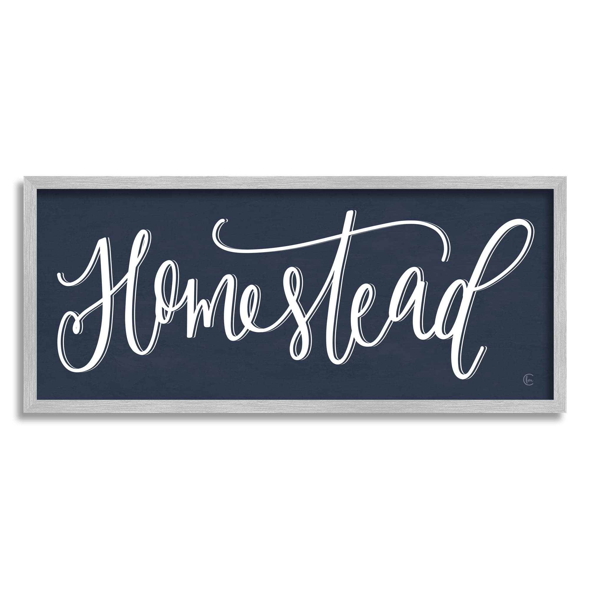 Stupell Industries Homestead Phrase Navy Blue Farmhouse Sign Elegant Typography Graphic Art Gray Framed Art Print Wall Art, 30x13, by House Fenway