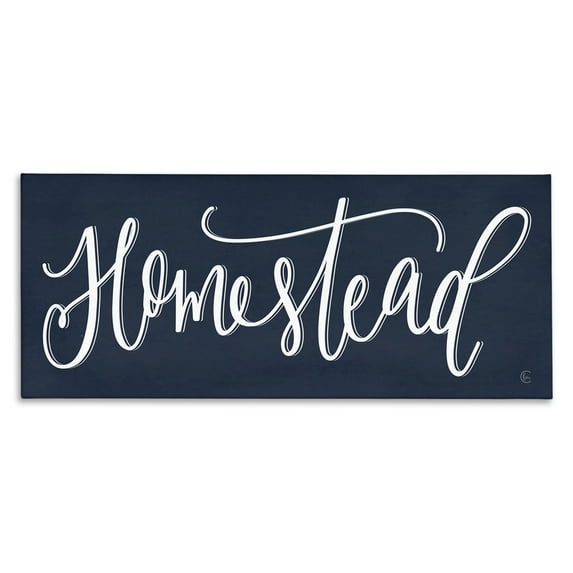 Stupell Industries Homestead Phrase Navy Blue Farmhouse Sign Elegant Typography Farmhouse Painting Gallery-Wrapped Canvas Print Wall Art, 30 x 13, Design by House Fenway